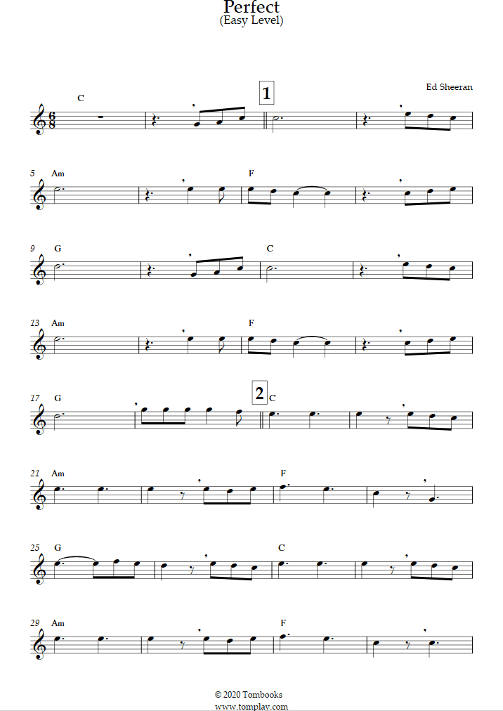 Flute Sheet Music Perfect (Easy Level) (Ed Sheeran)