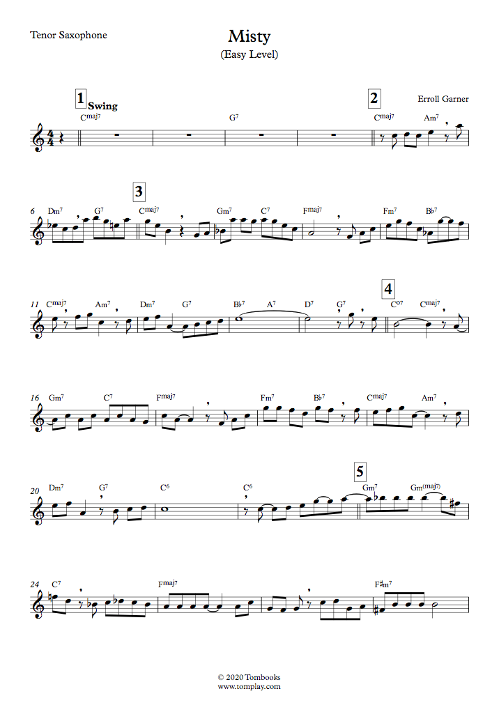 Misty (Easy Level, Tenor Sax) (Erroll Garner,Sarah Vaughan) Spartito