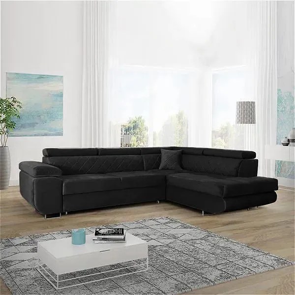 Buy Biloxi Black Corner Sofa Bed Ottoman Storage