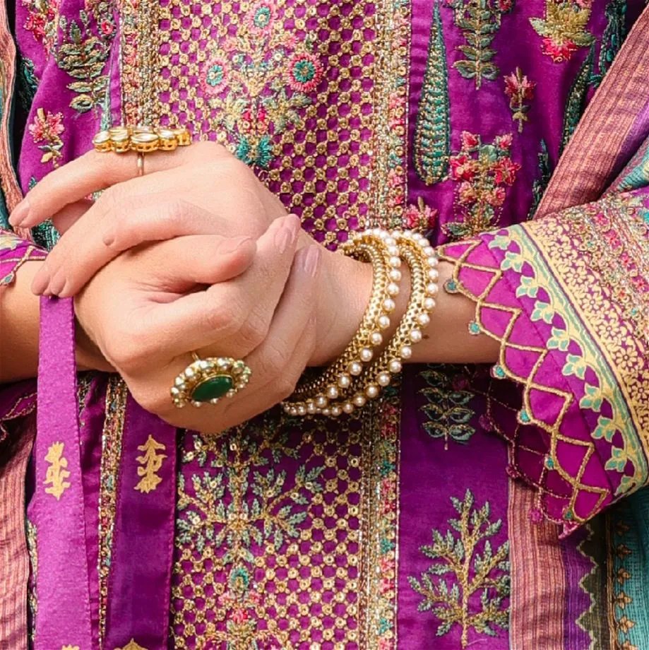 Pearls Dull Gold Bangles Jewelry Line