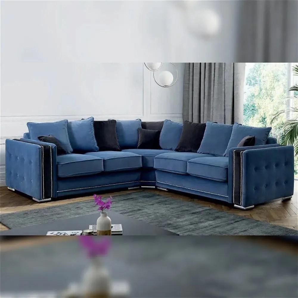 Durban Blue And Black Corner Sofa Bed Furniture Bazar