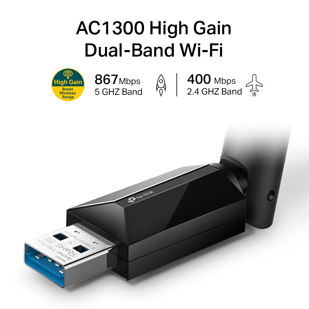Archer T3U Plus AC1300 High Gain Wireless Dual Band USB Adapter TPLink