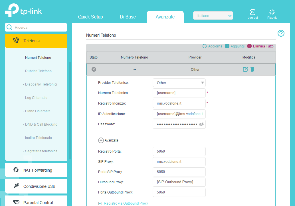 Configurazione e Telefonia con VODAFONE in tecnologia F (FTTH