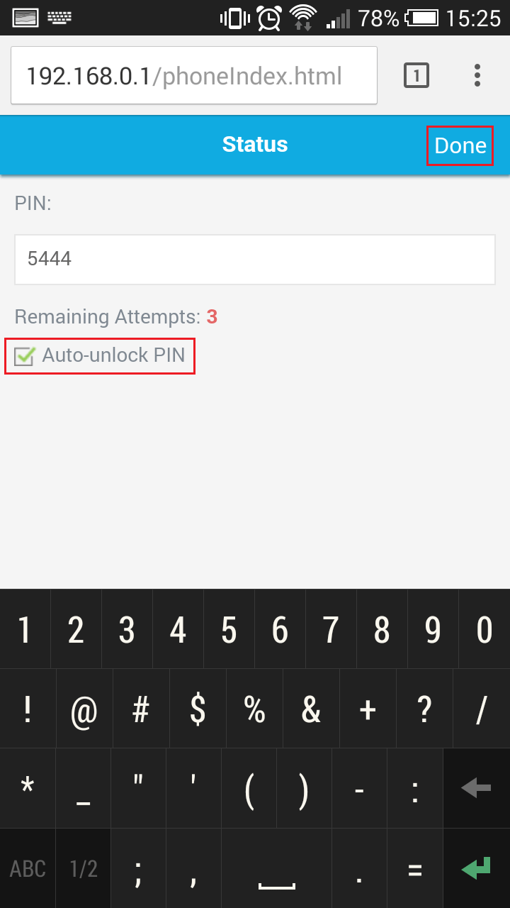 Eingabe der SIMPIN in den mobilen WLANRouter M73xx mit einem mobilen
