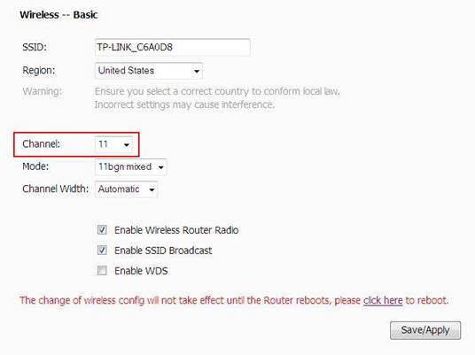 How to change wireless channel on my TPLink wireless ADSL2+ modem