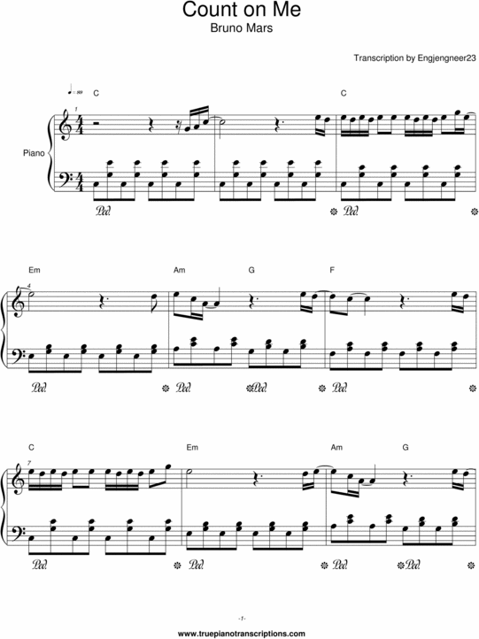 Count on Me Bruno Mars Download Sheet Music
