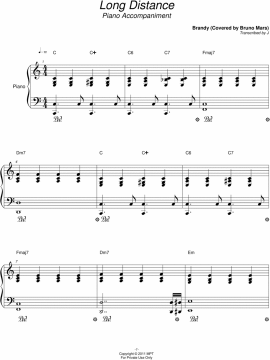 Long Distance Brandy Piano Download Sheet Music