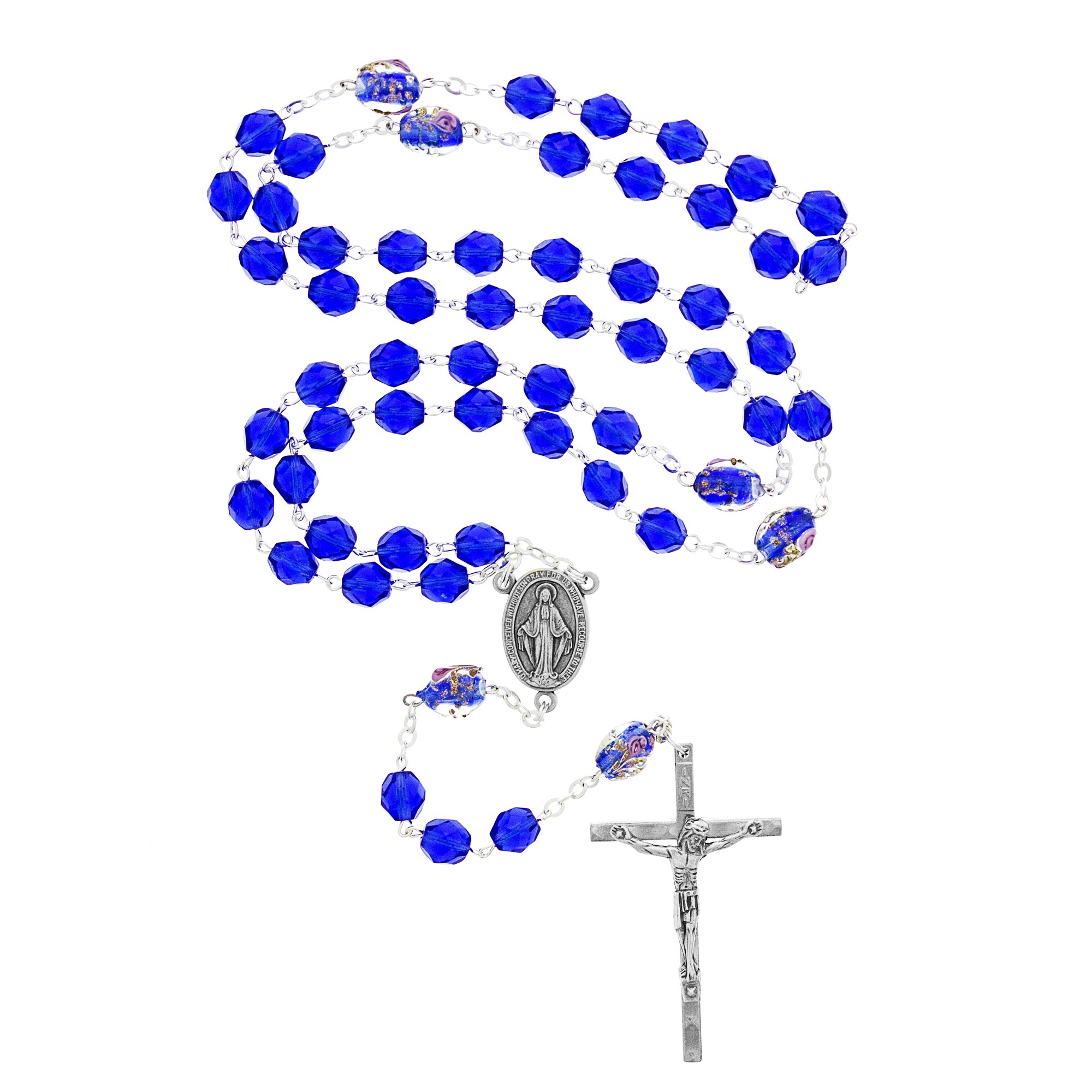 Royal Blue Glass Bead Rosary