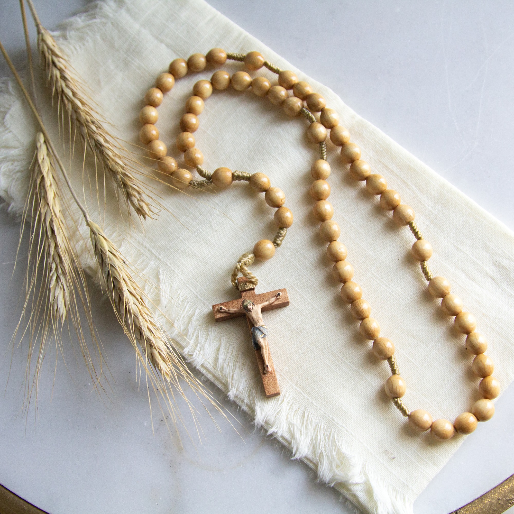 Natural Wood Rosary with Colored Corpus The Catholic Company®