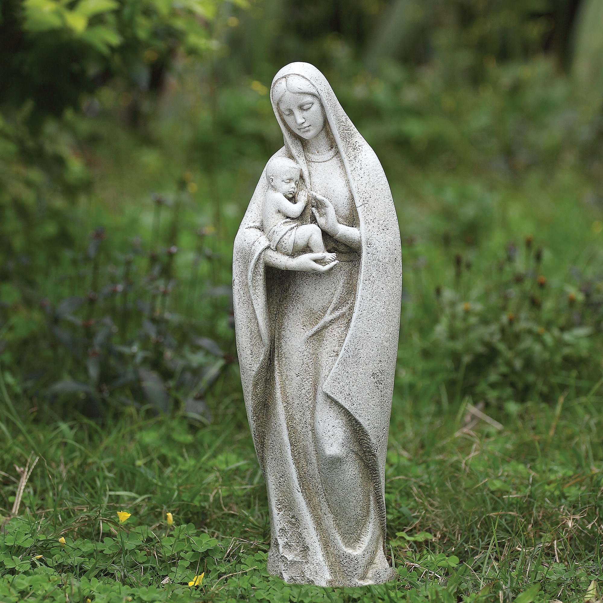 White Madonna & Child Garden Statue 14"