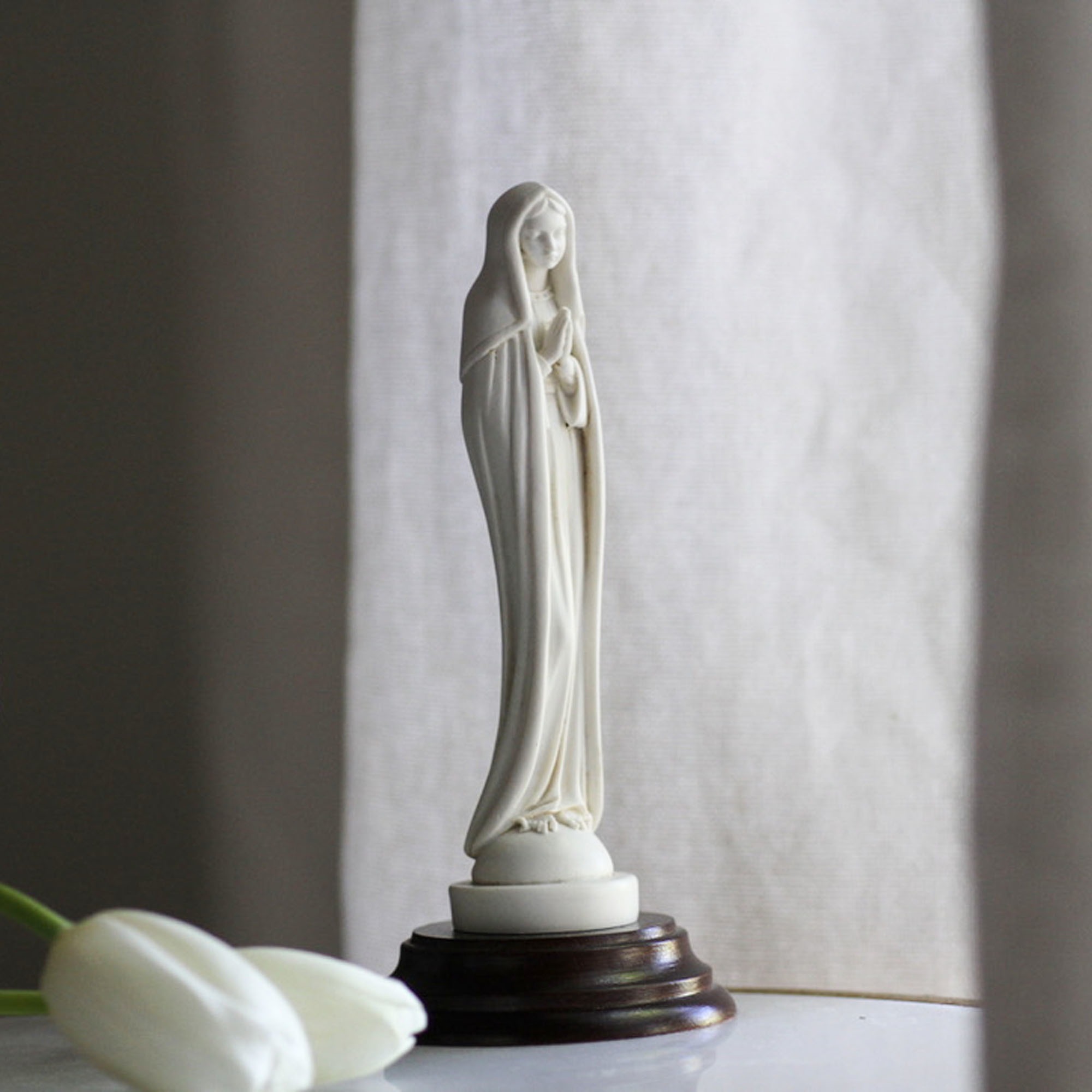 Mary Ivory Color Statue w/ Wooden Base The Catholic Company®