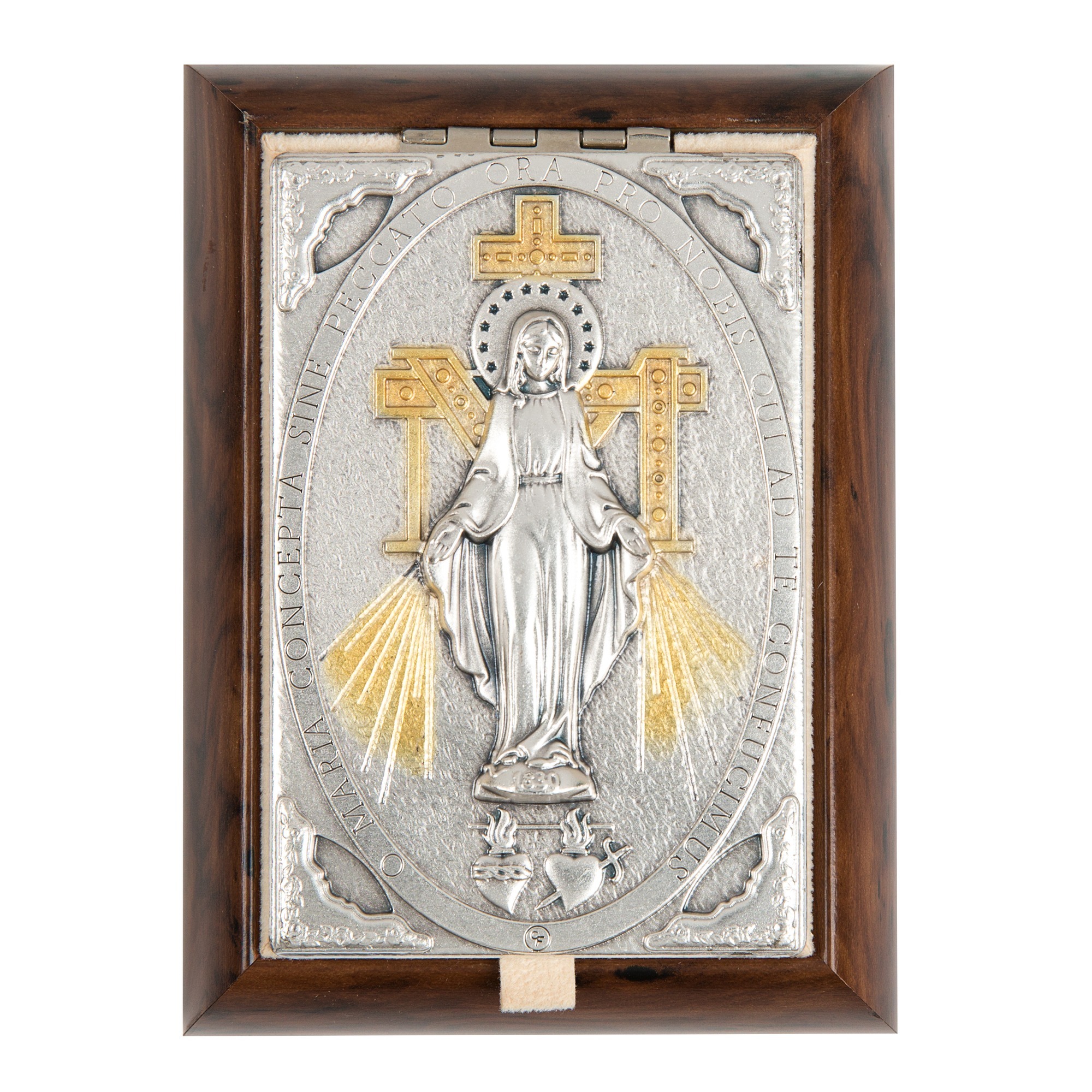 Miraculous Medal WoodMetal Rosary Keepsake Box