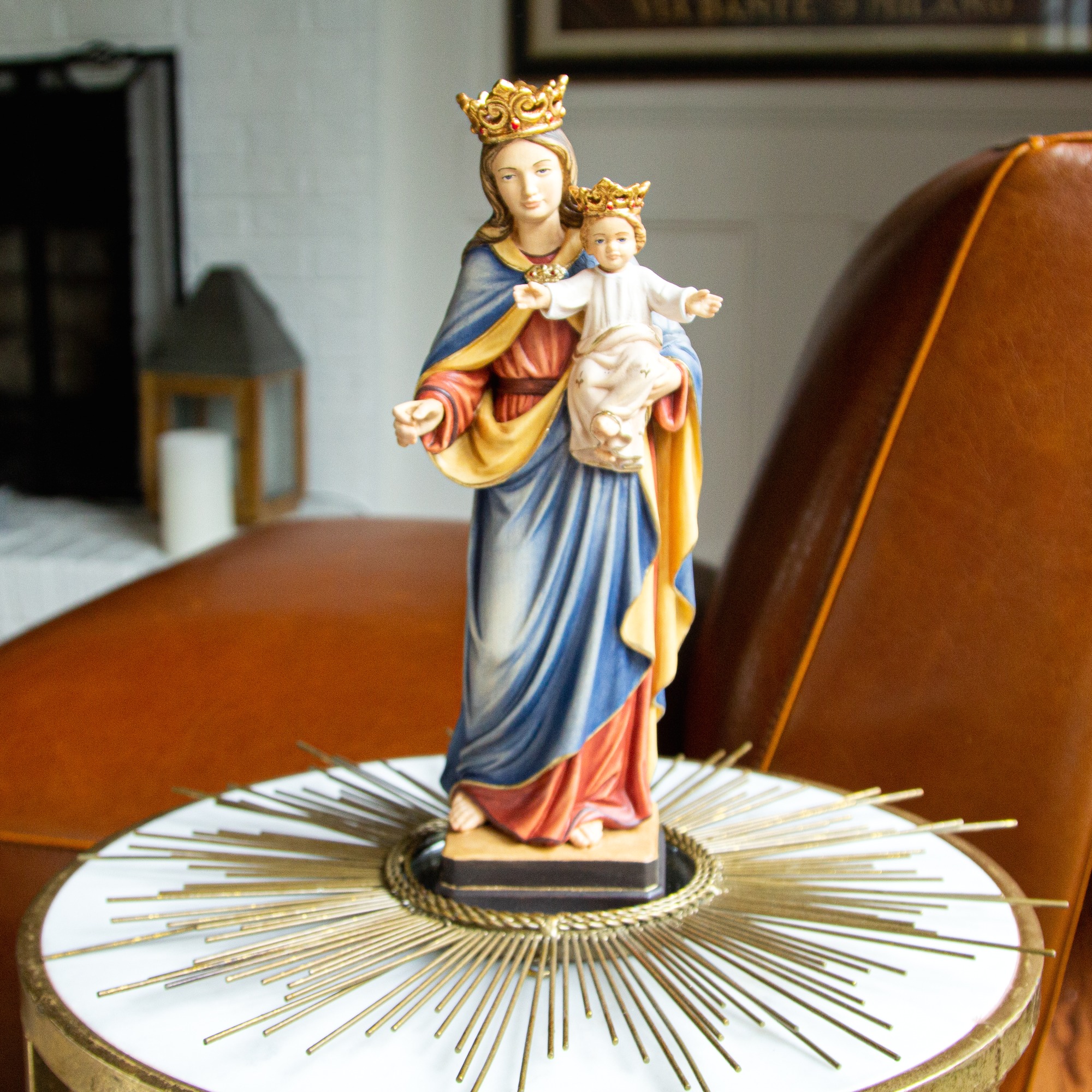 Madonna and Child with Crowns Italian Wood Statue 12" The Catholic