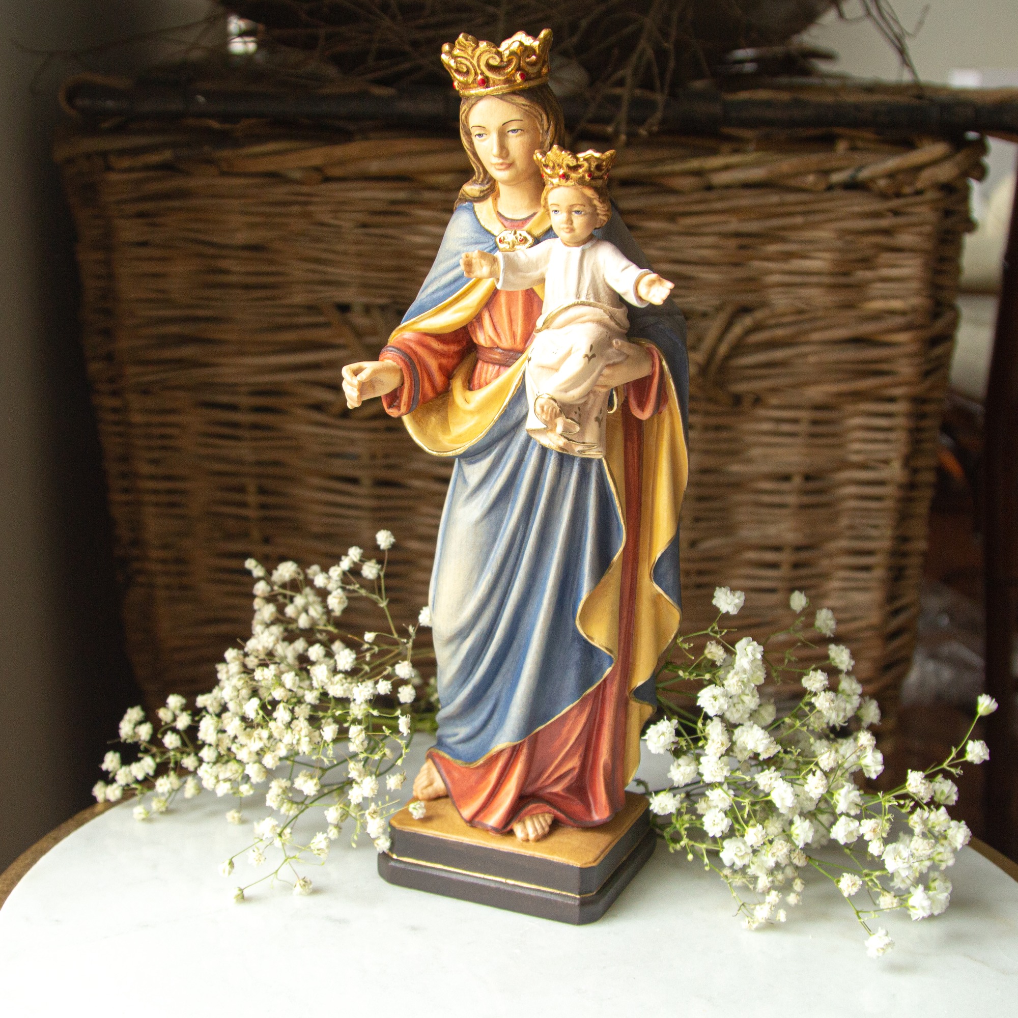 Madonna and Child with Crowns Italian Wood Statue 12" The Catholic