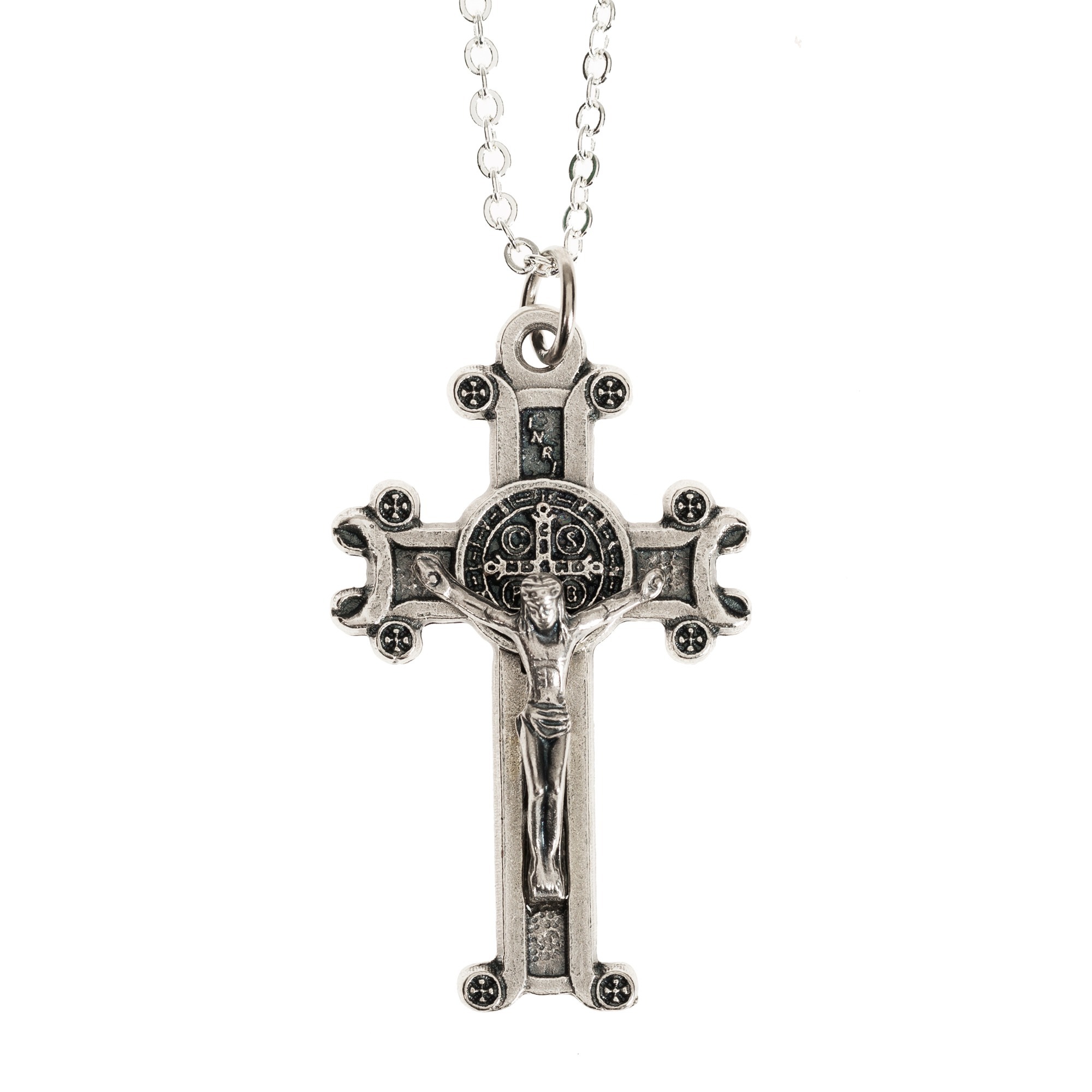 Ornate St. Benedict Crucifix Necklace in Silver Tone The Catholic