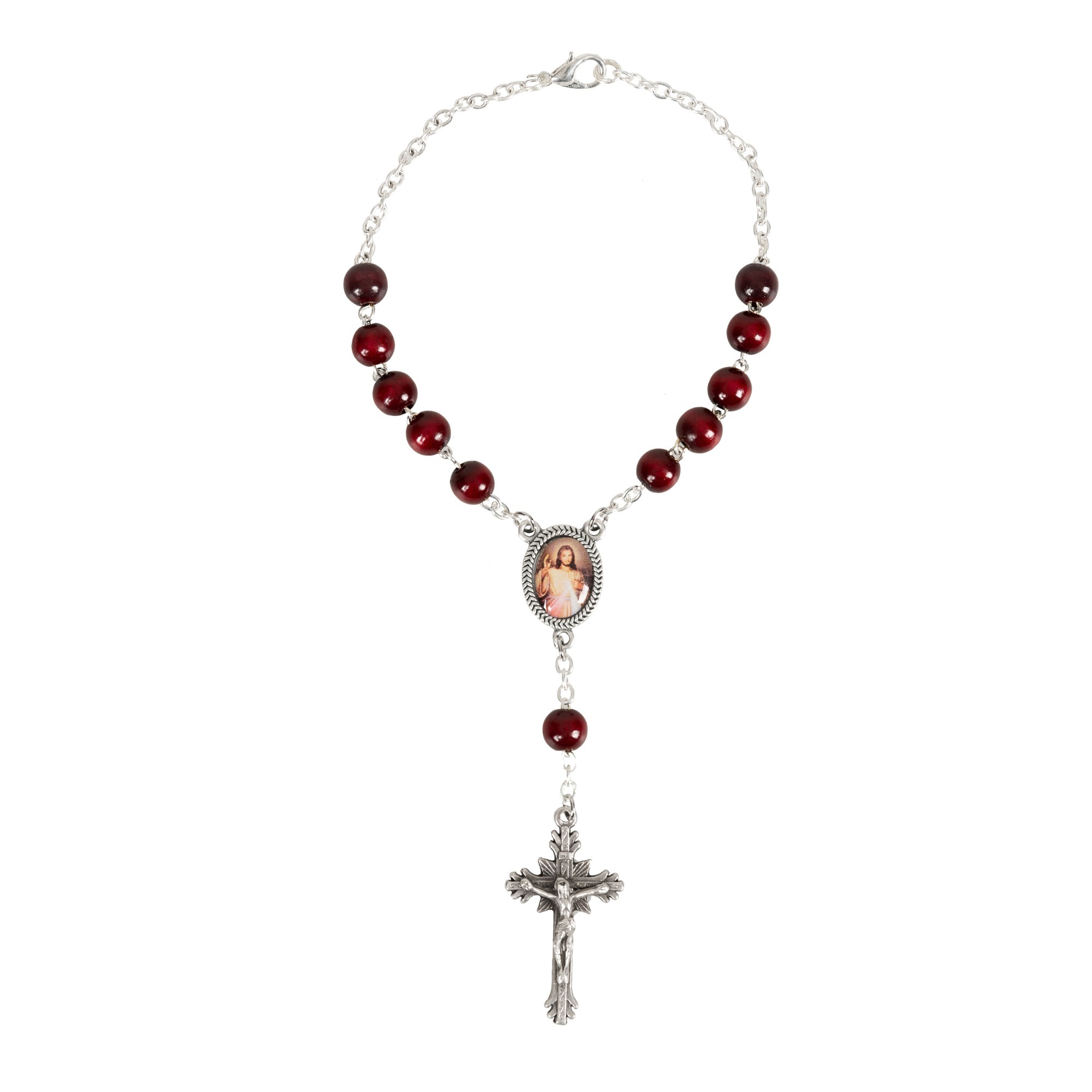Divine Mercy Red Wood Auto Rosary The Catholic Company®