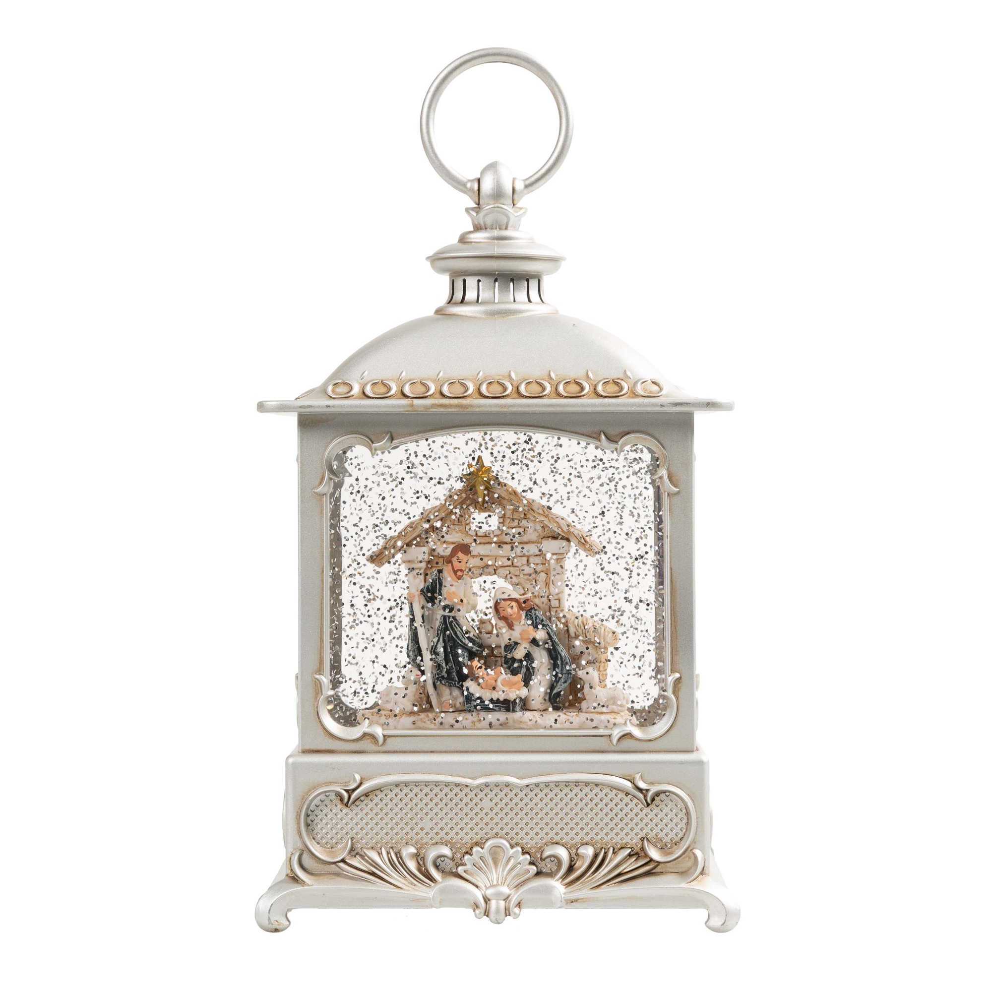 Nativity Scene Pewter Swirl LED Lantern The Catholic Company®