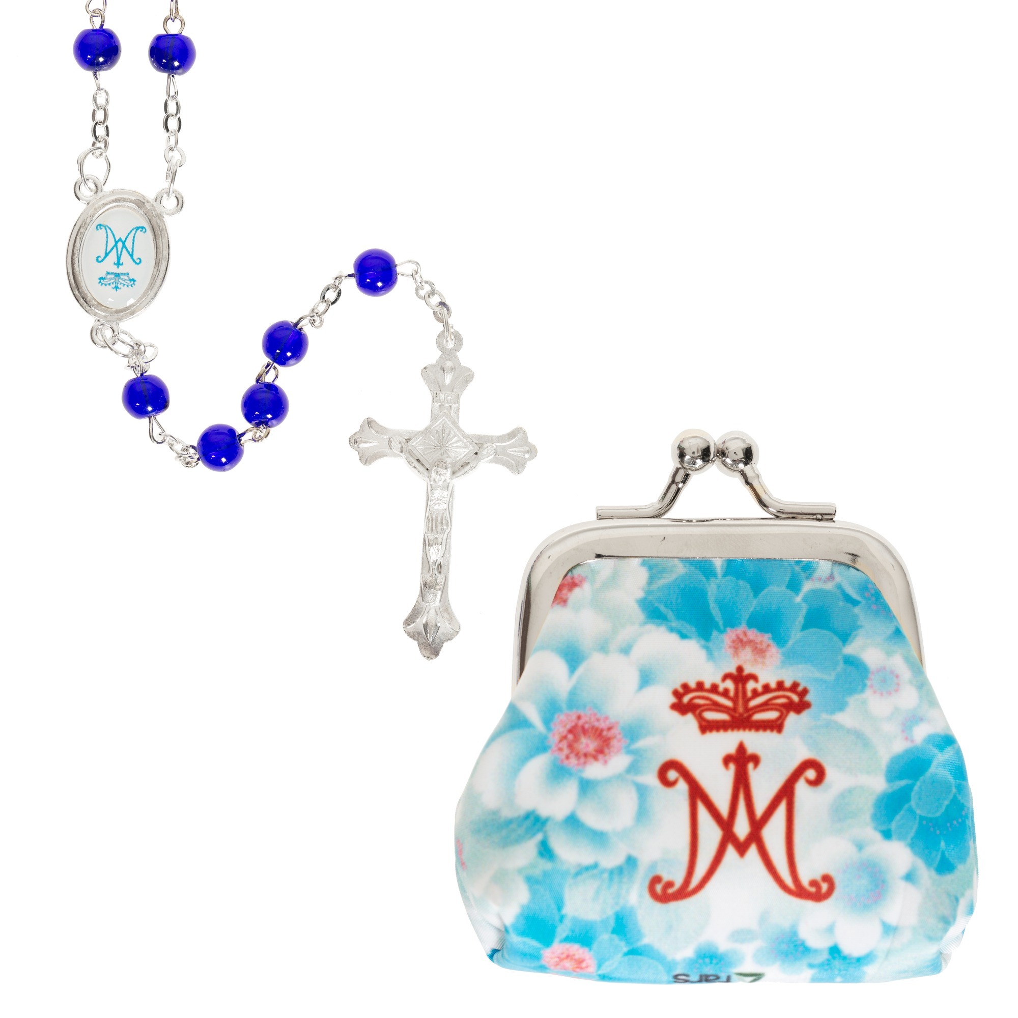 Our Lady of Grace Purse & Blue Rosary Set