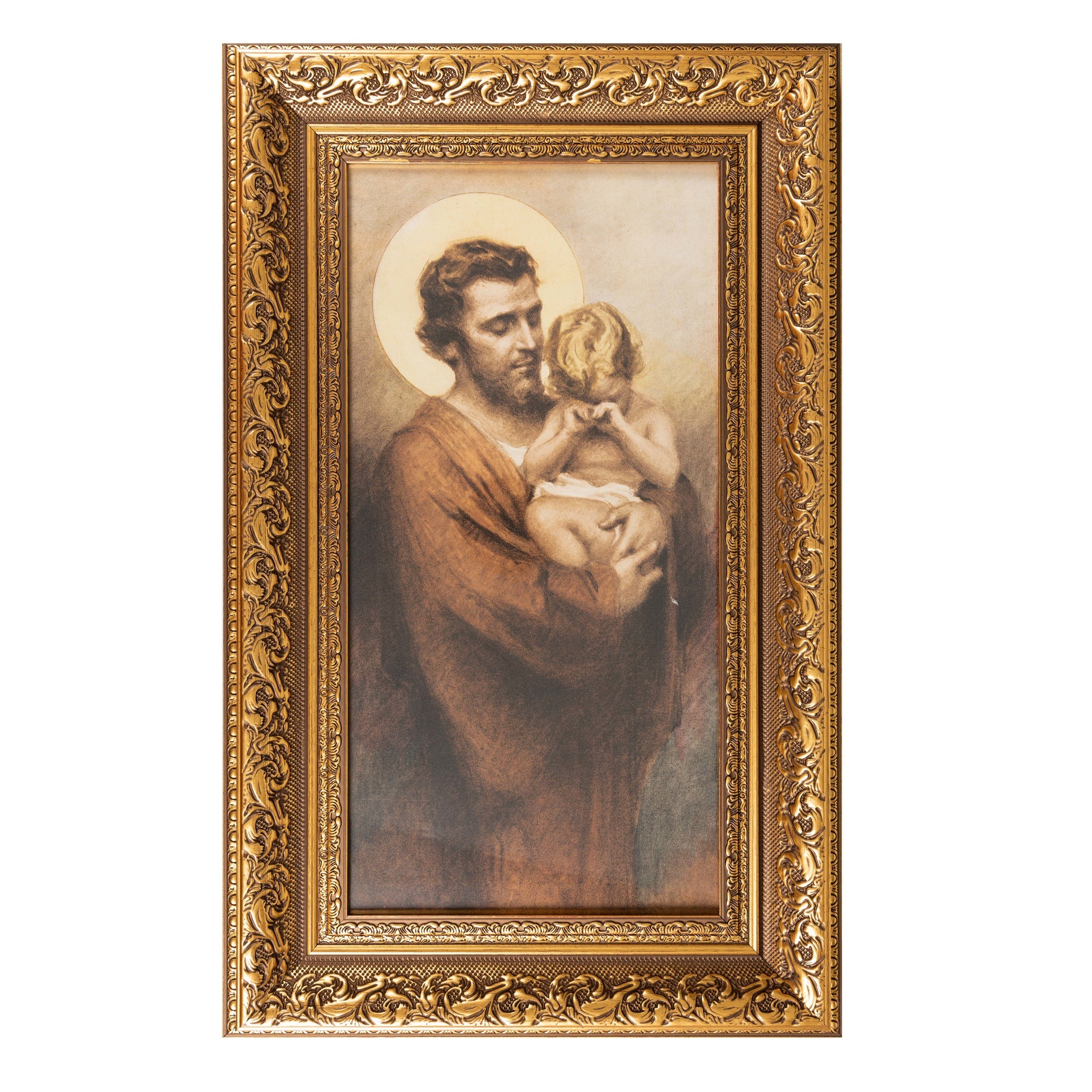 Gold Leaf St. Joseph & the Crying Jesus Framed Art Print The Catholic