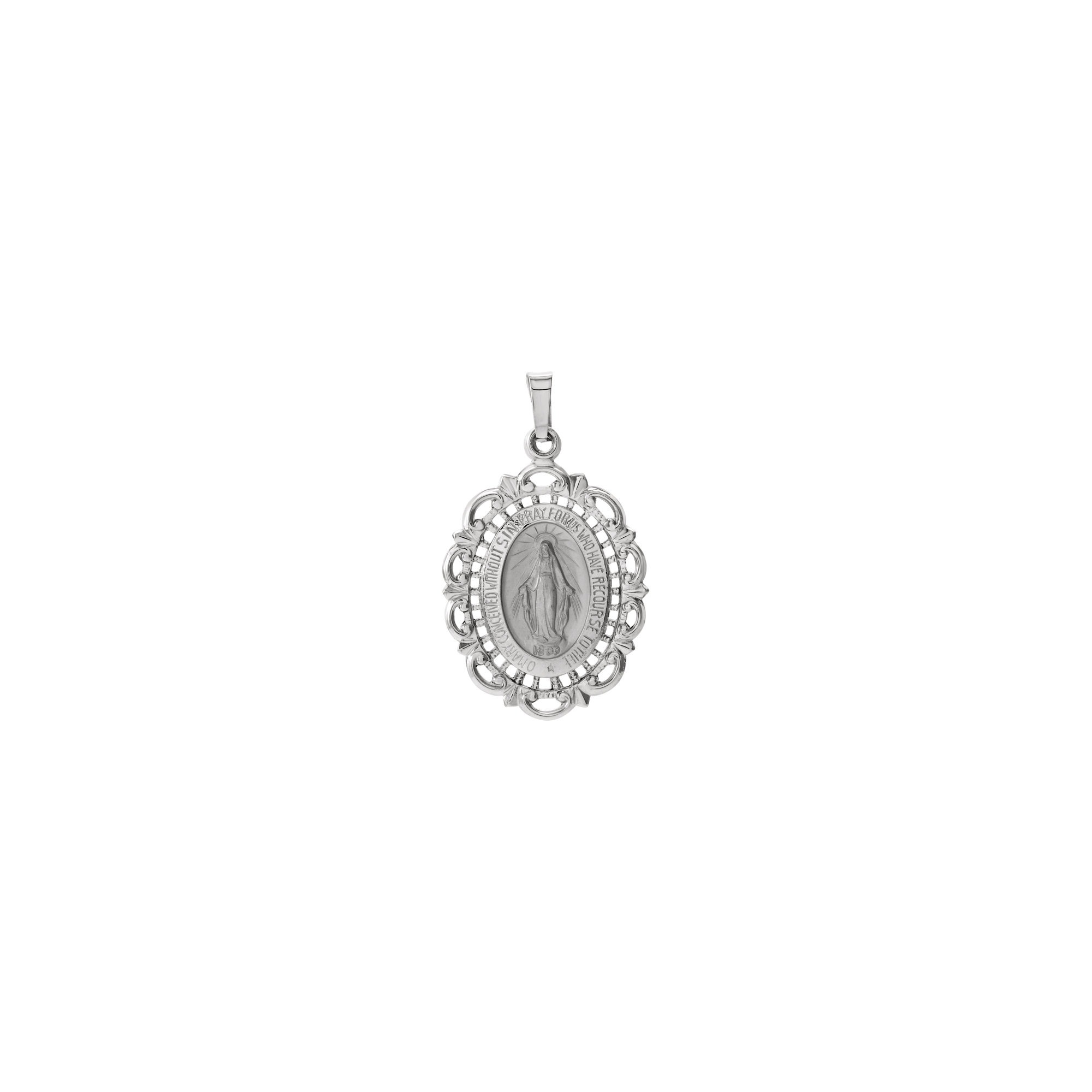 14kt White Gold 25x18mm Oval Filigree Miraculous Medal The Catholic