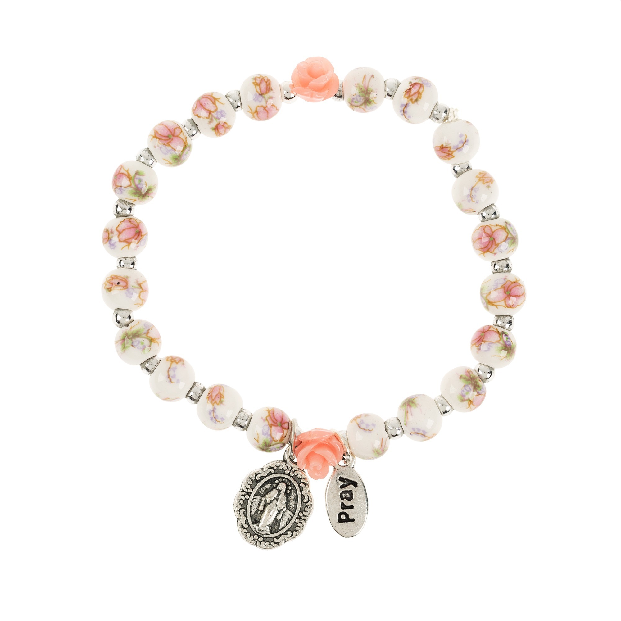 Pink Ceramic Rose Stretch Bracelet The Catholic Company®
