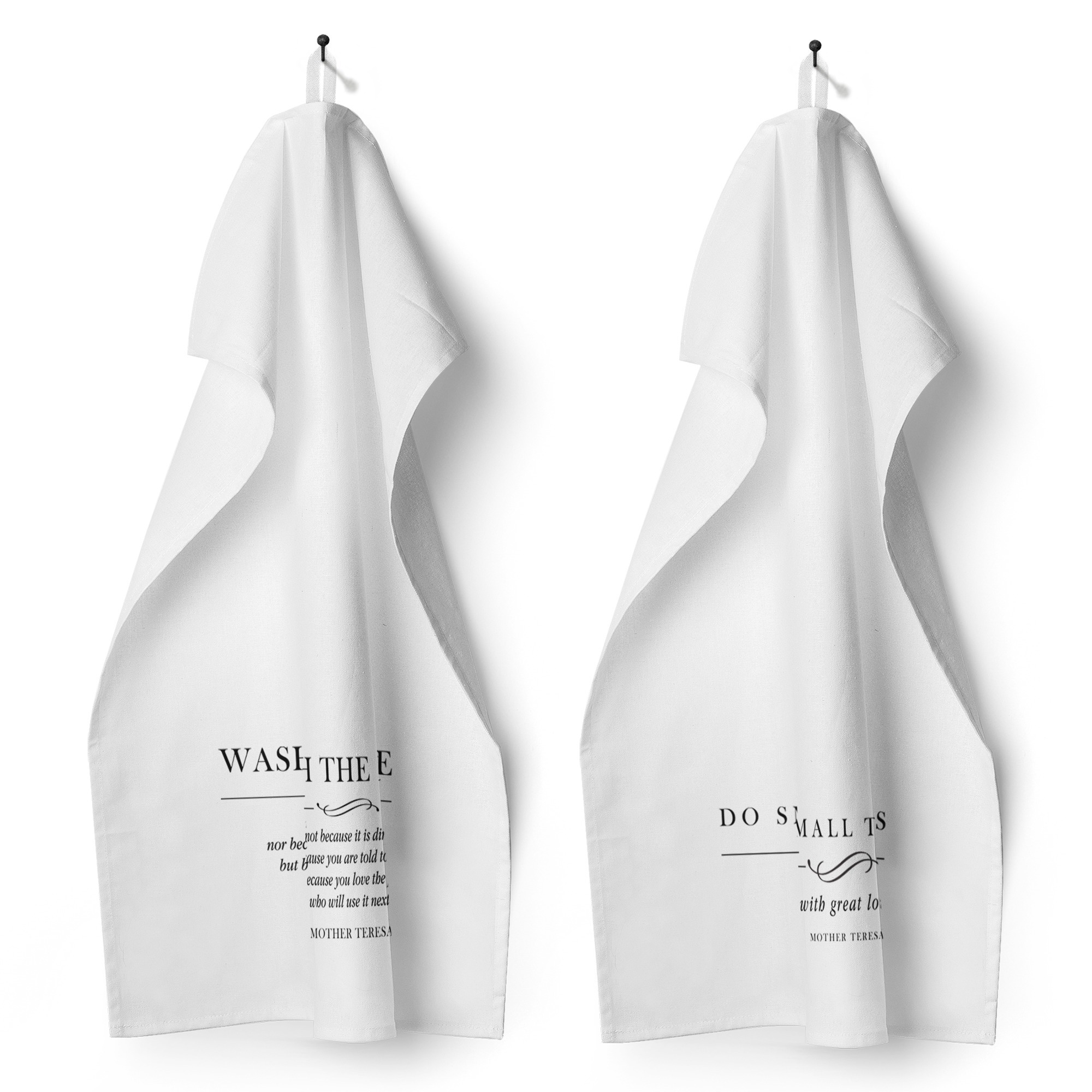 Set of Mother Teresa Black and White Dish Towels 2 towels The