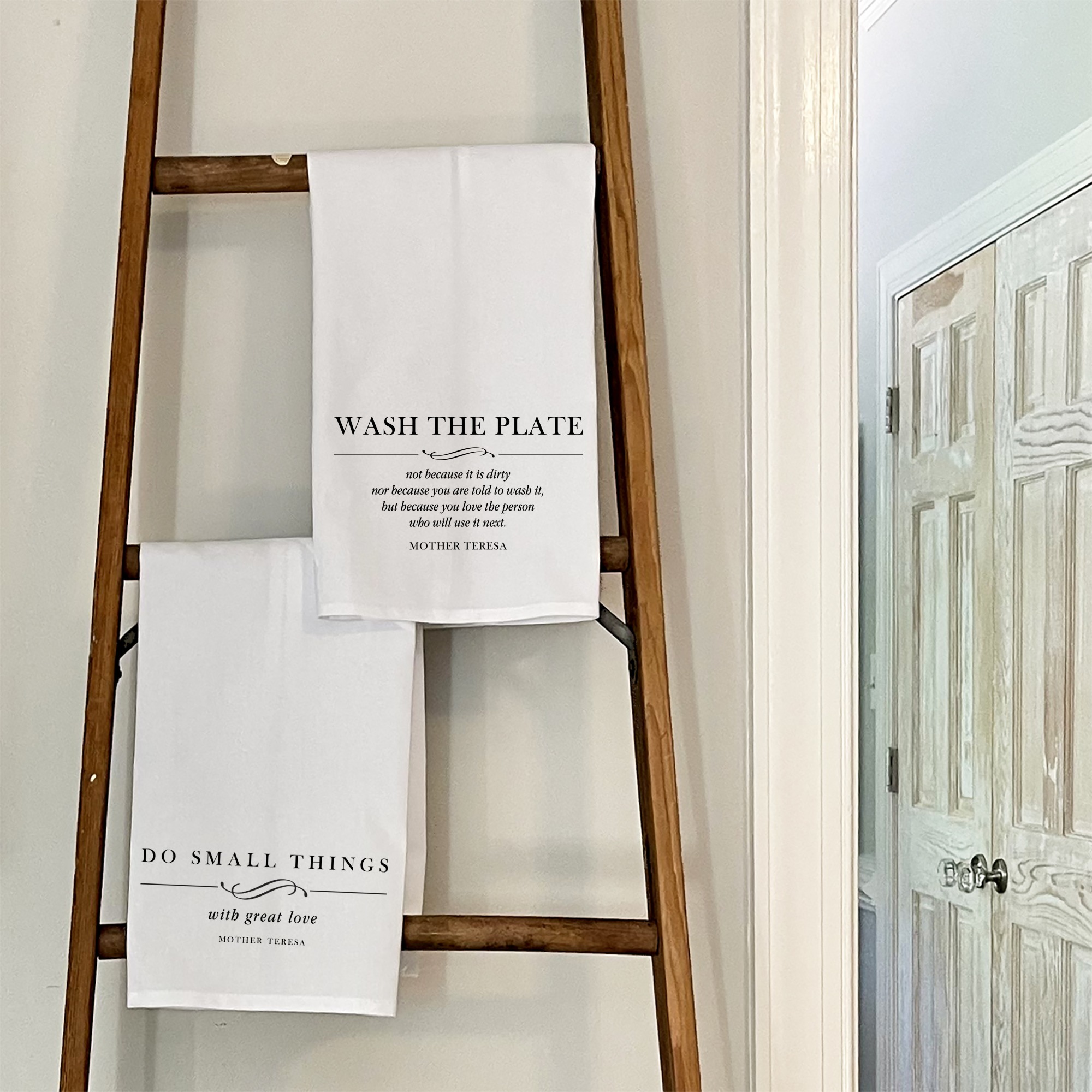 Set of Mother Teresa Black and White Dish Towels 2 towels The