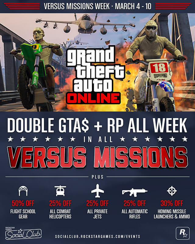 GTA Online Versus Missions Week Offers Double Rewards