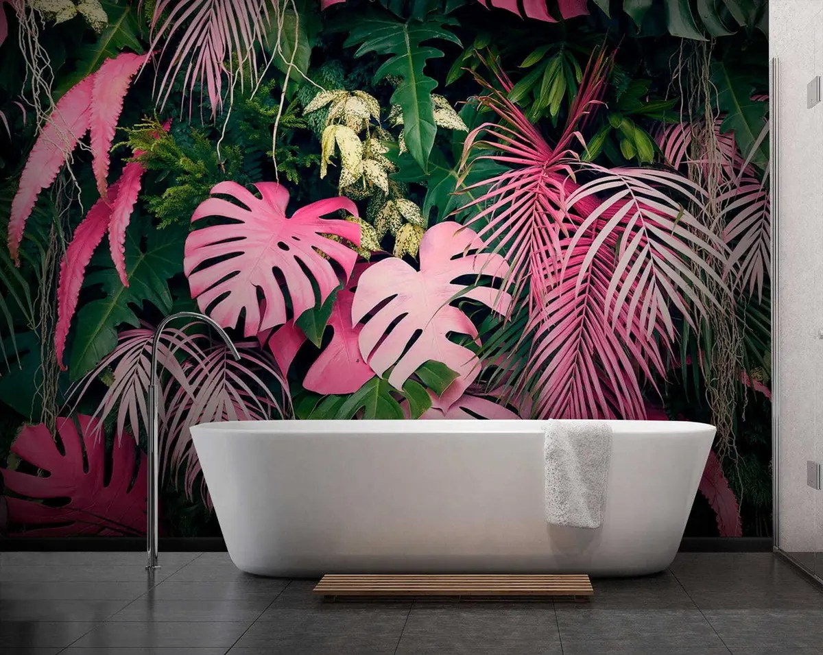 Wall Mural Photo Wallpaper Green and pink foliage Nr. u79682 Uwalls