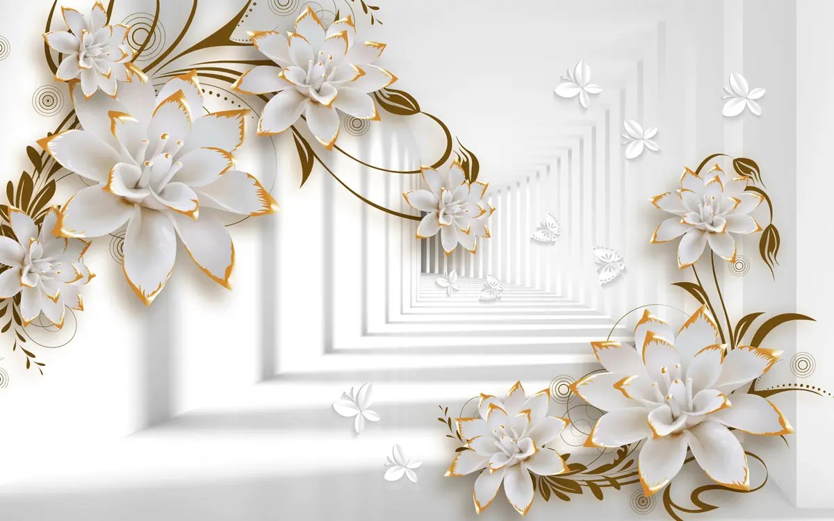 Wall Mural Photo Wallpaper Whitegold flowers in the tunnel Nr. u47046