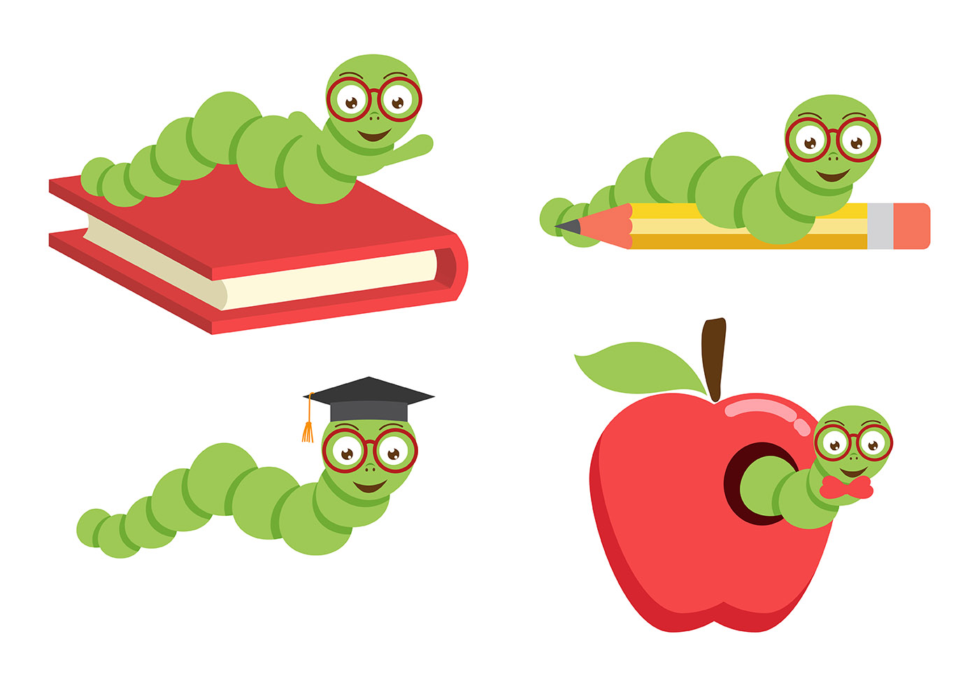 Bookworm Vector Pack 158792 Vector Art at Vecteezy