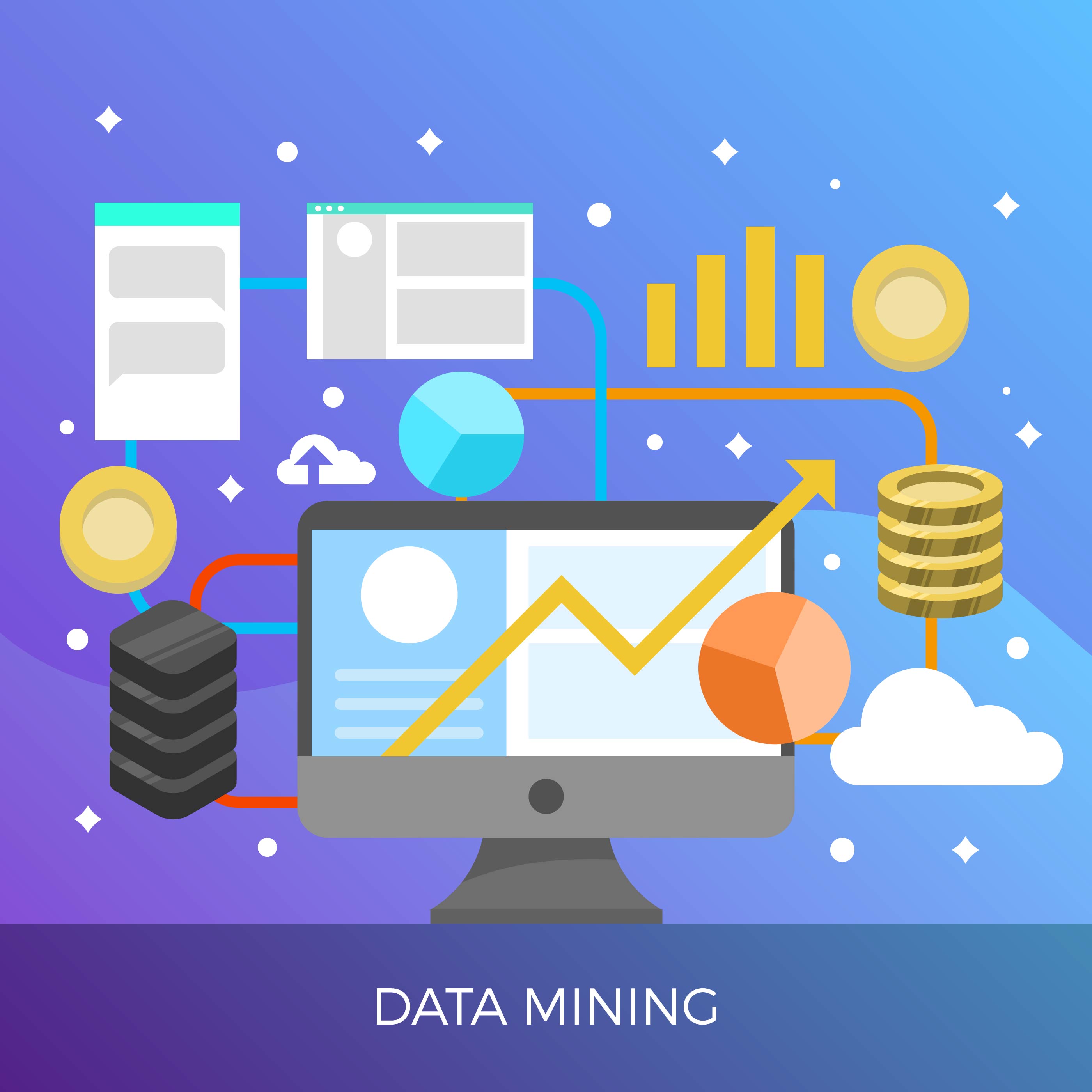 Flat Data Mining Cryptocurrency Process With Gradient Background Vector