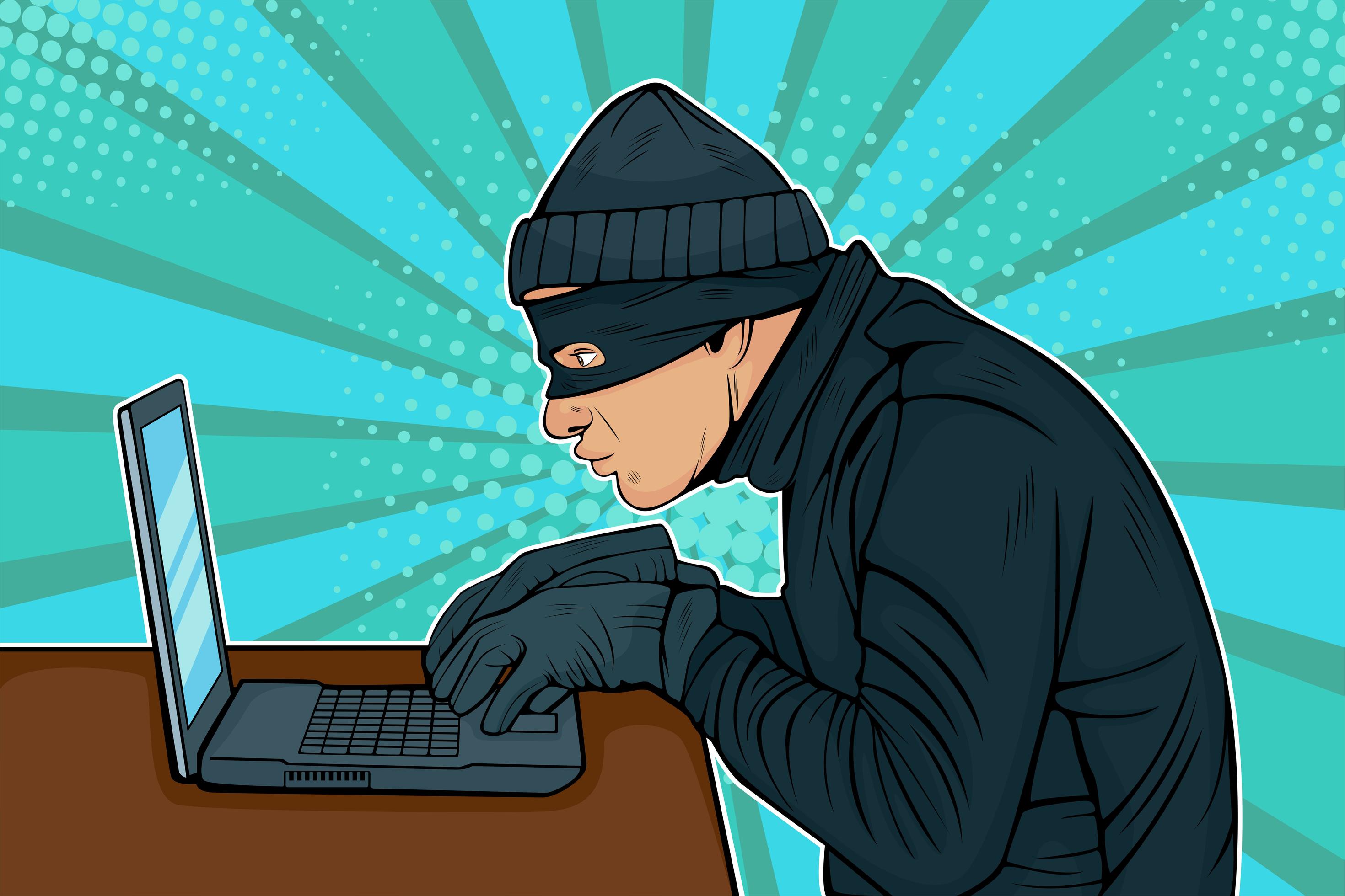 Caucasian hacker thief hacking into a computer 274289 Vector Art at