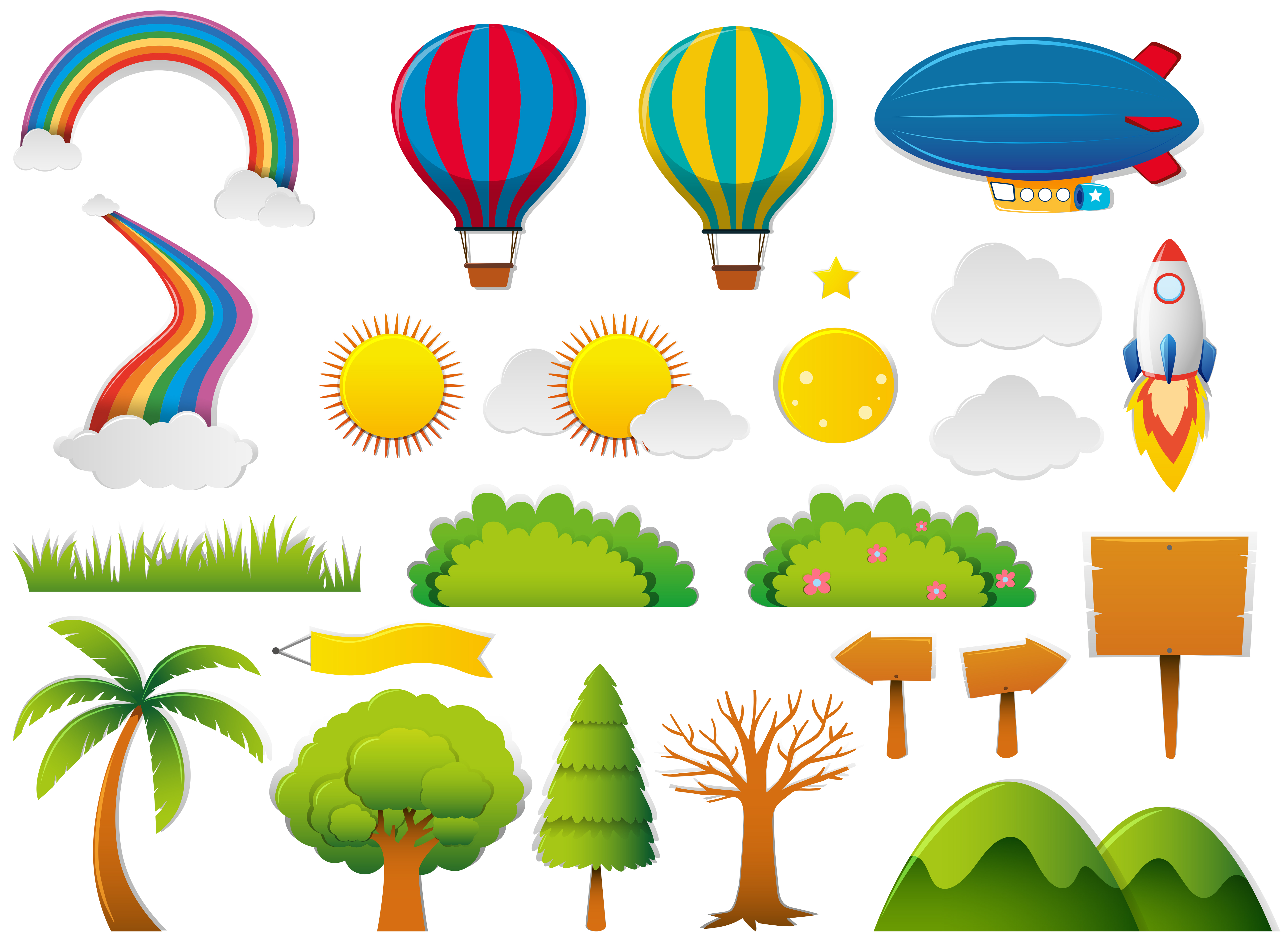 Different nature elements in set 370208 Vector Art at Vecteezy