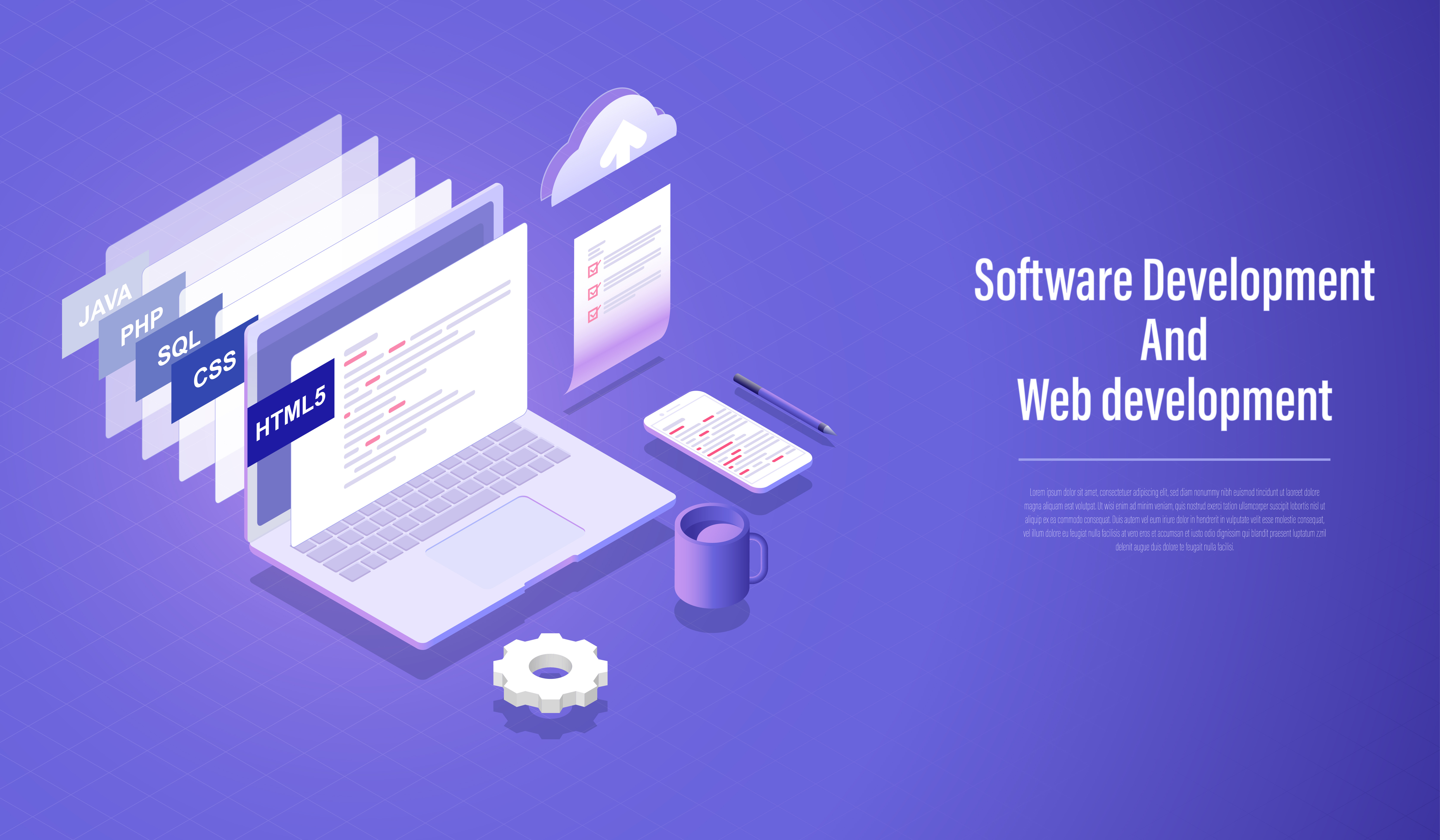 Software development and Web development isometric concept, programming