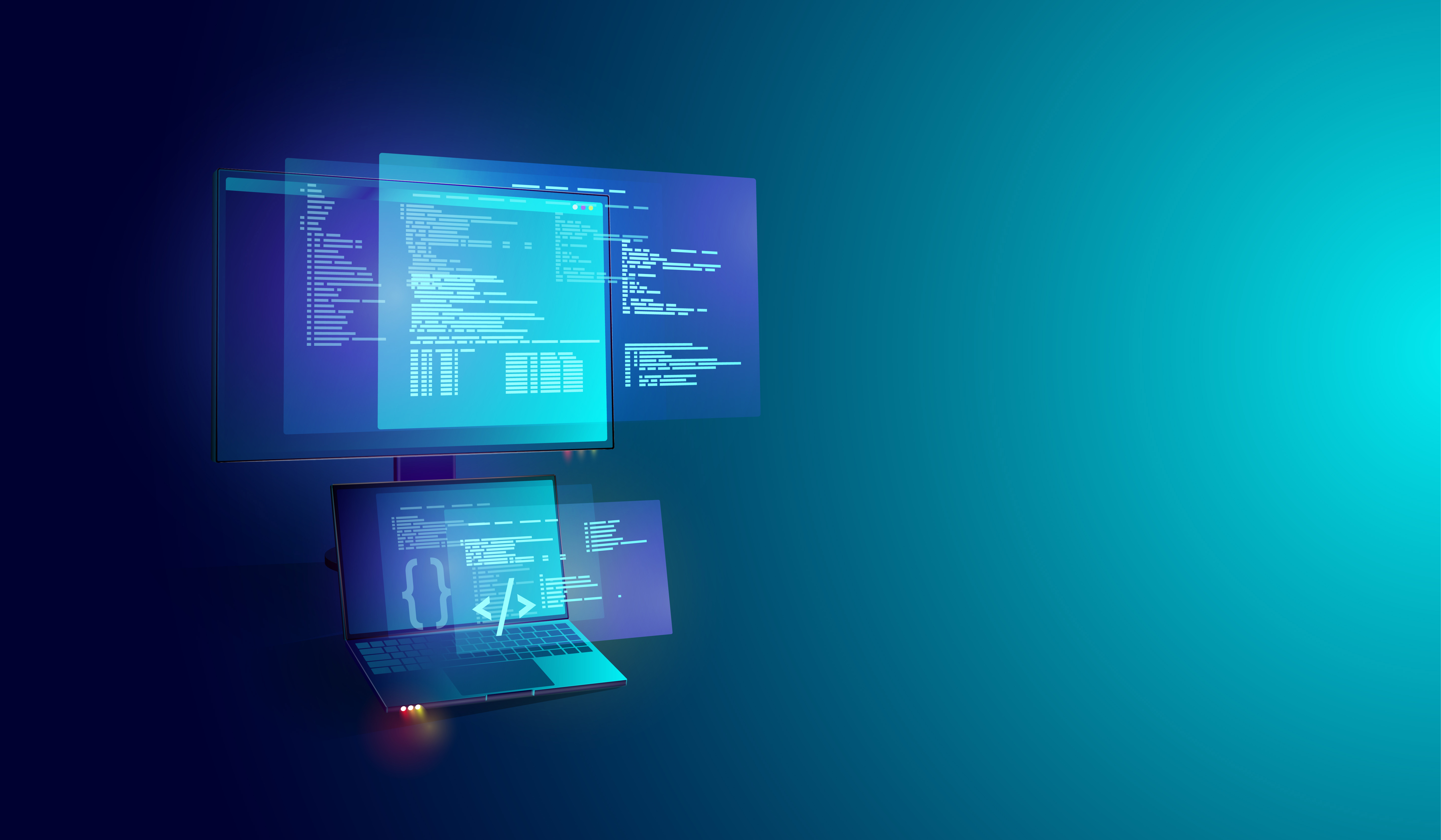 Software and program development on laptop and pc' screen concept