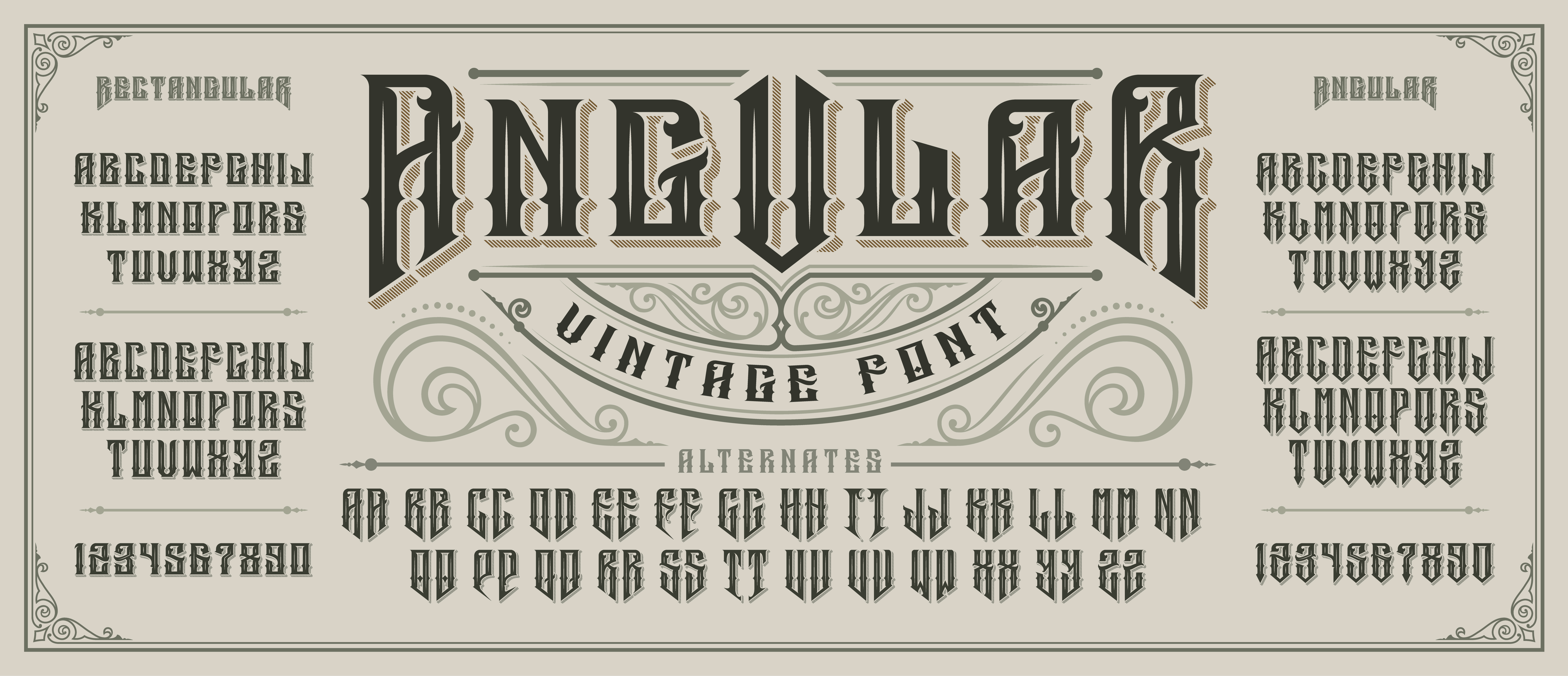 Angular display font with serifs and drop shadow in old style. 539057 Angular display font with serifs and drop shadow in old style. 539057