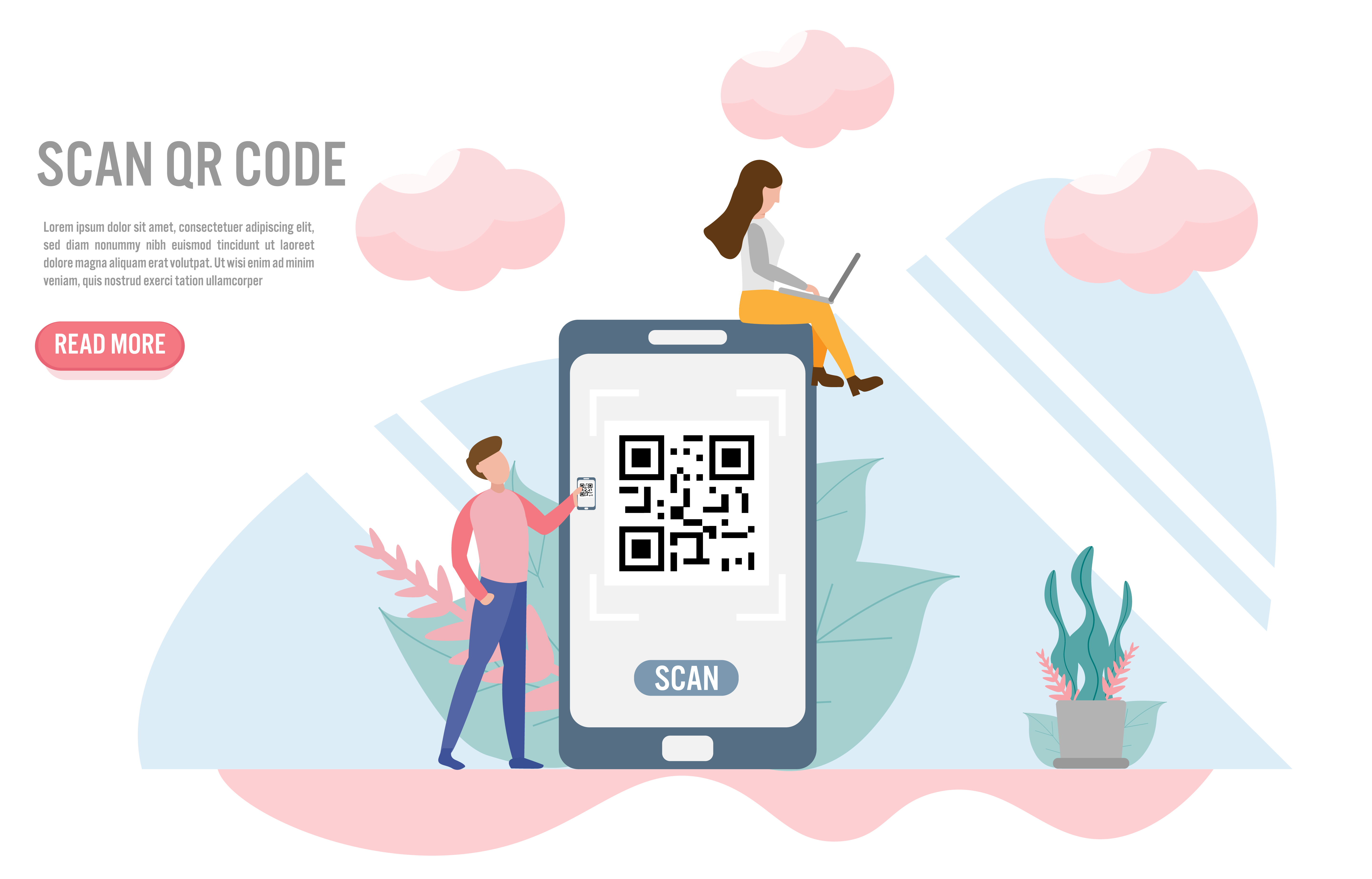 Scan QR code. Payment concepts with character.Creative flat design for