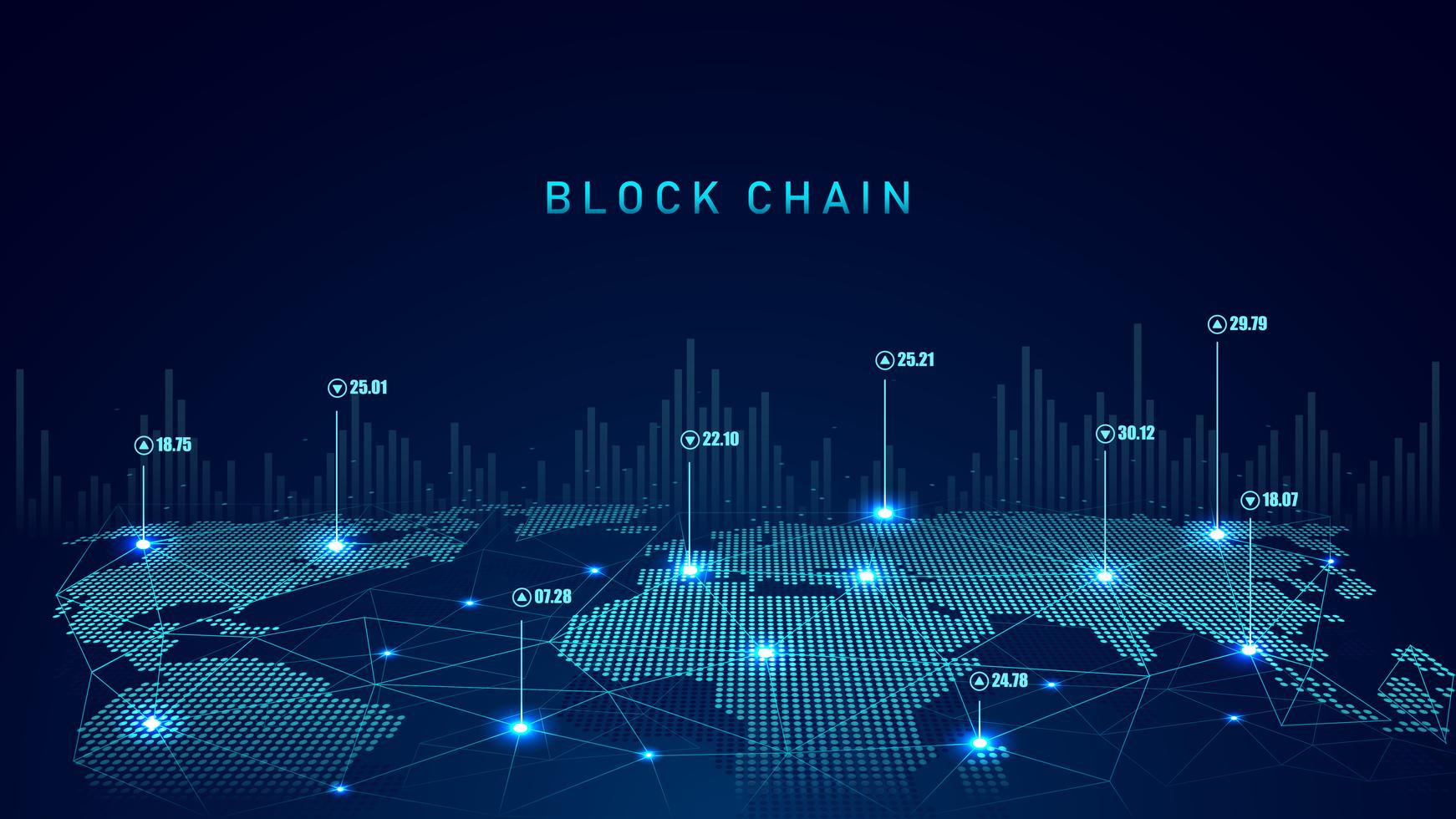 Blockchain technology with global connection concept