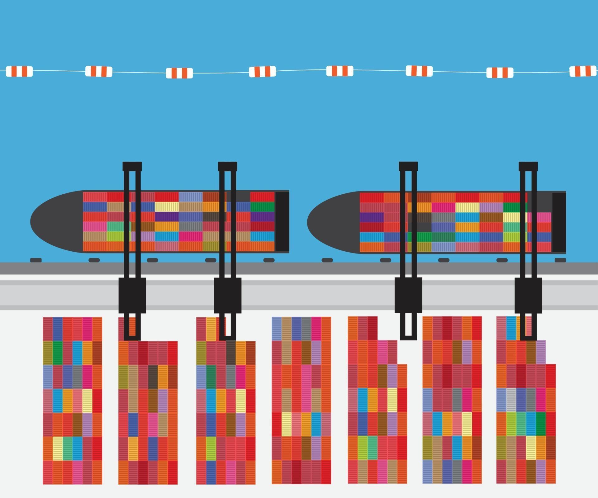Port with cargo ship and container terminal. Vector illustration 2201097 Vector Art at Vecteezy