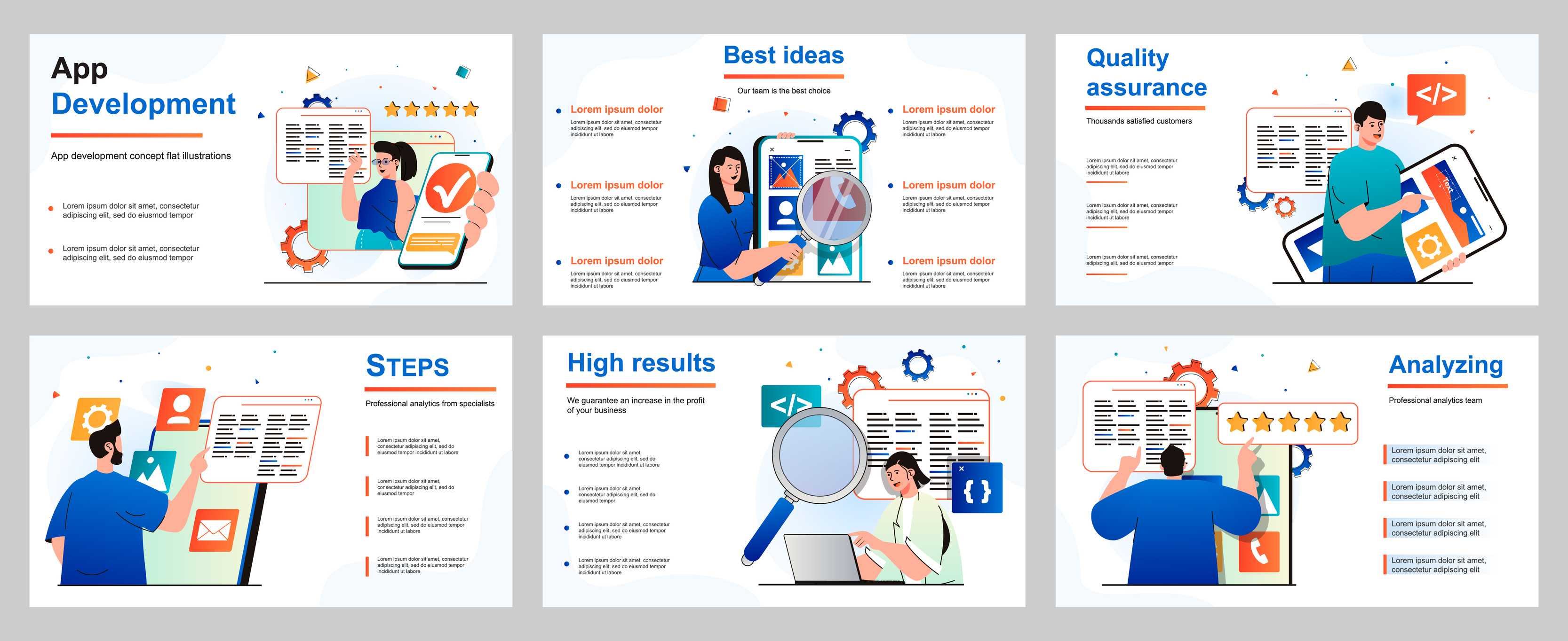App development concept for presentation slide template. People