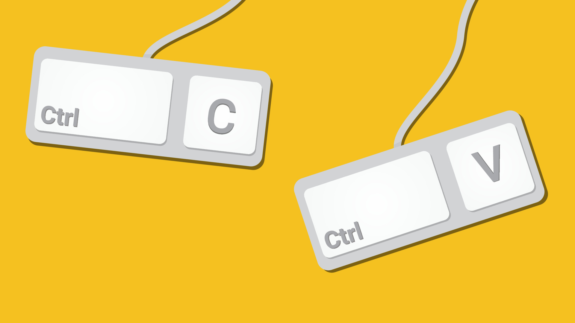 keyboard keys Ctrl C and Ctrl V, copy and paste the key shortcuts. Computer icon on yellow