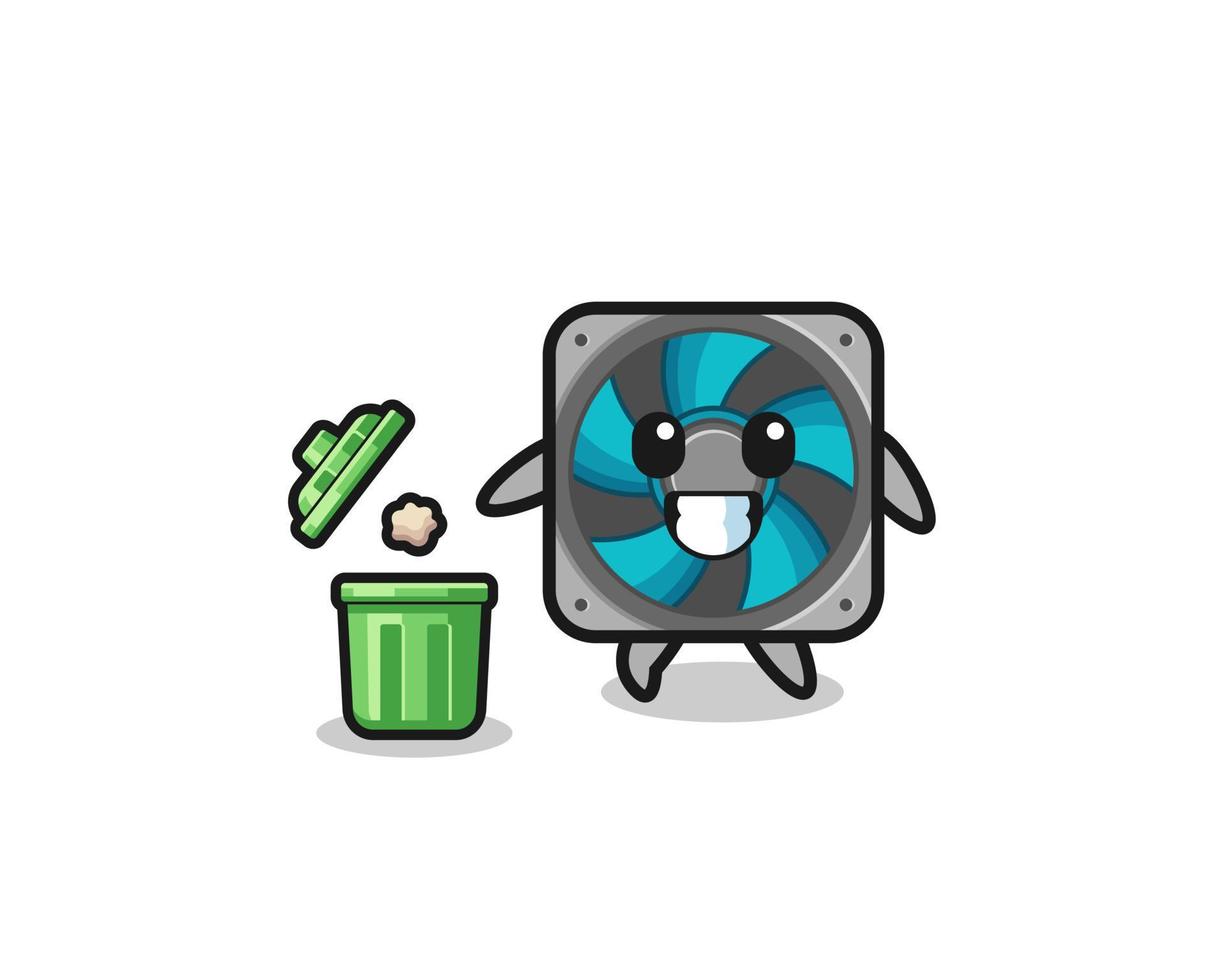 illustration of the computer fan throwing garbage in the trash can