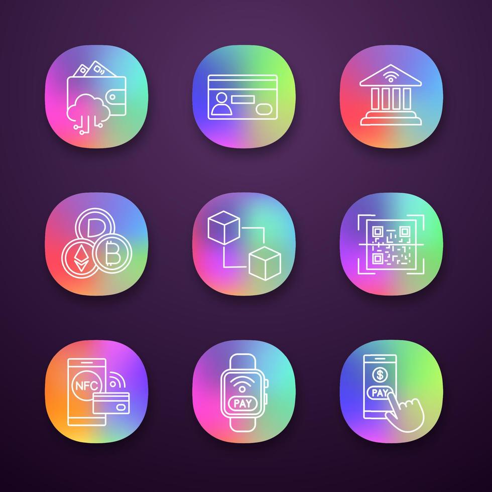 Epayment app icons set. Electronic money. Cashless and
