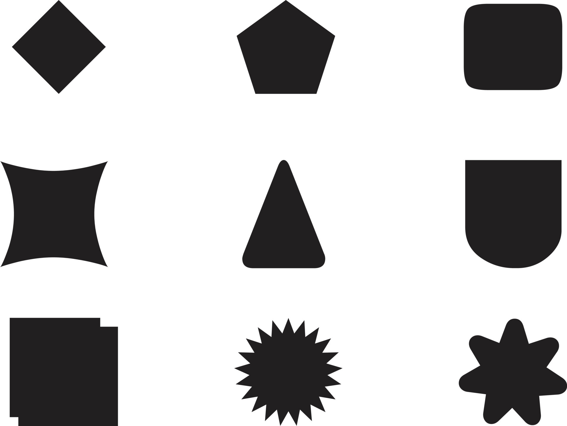 Geometric shapes black silhouette icon set. Outline cartoon abstract