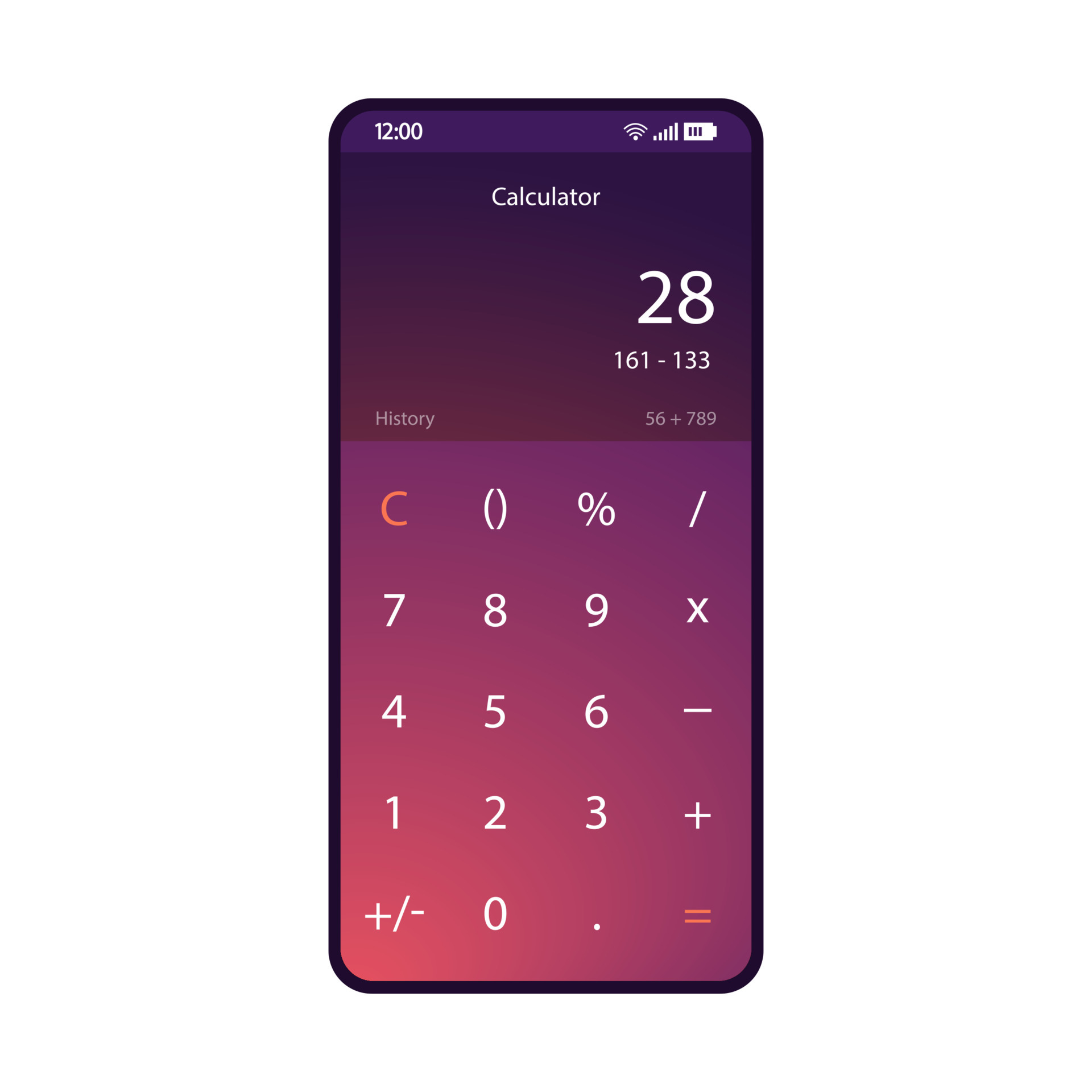 Calculator smartphone interface vector template. Mobile math app page