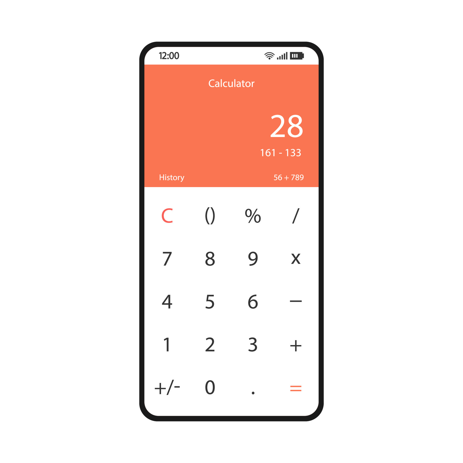 Mobile calculator smartphone interface vector template. Math app page