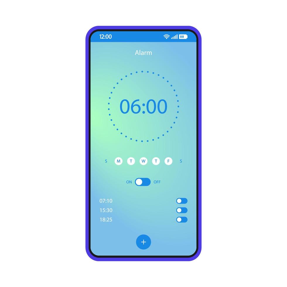 Alarm clock app smartphone interface vector template. Mobile wake up