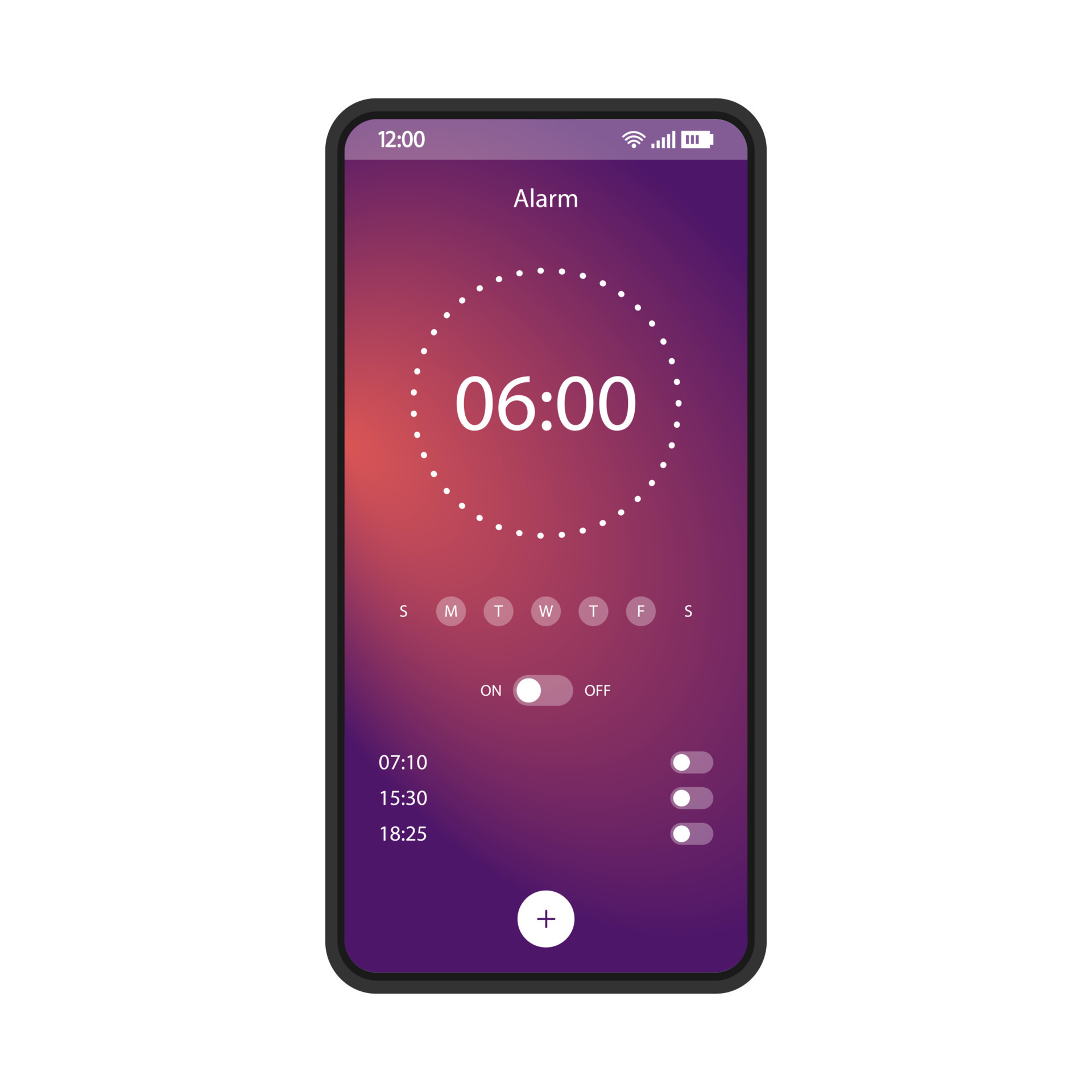 Alarm clock app smartphone interface vector template. Mobile get up