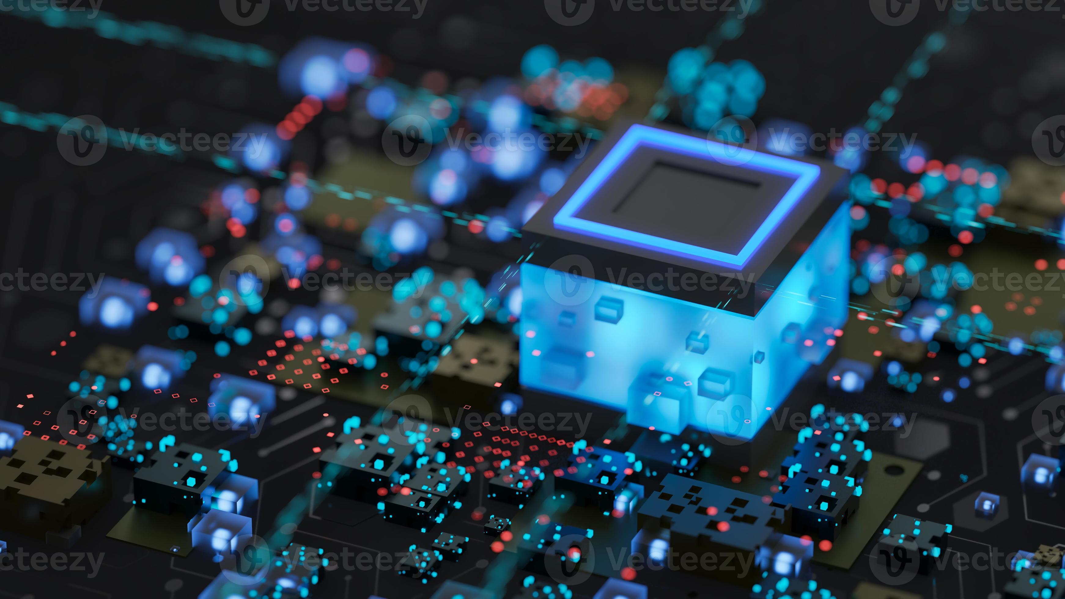 Abstract computer digital chip processor. Electronic components on